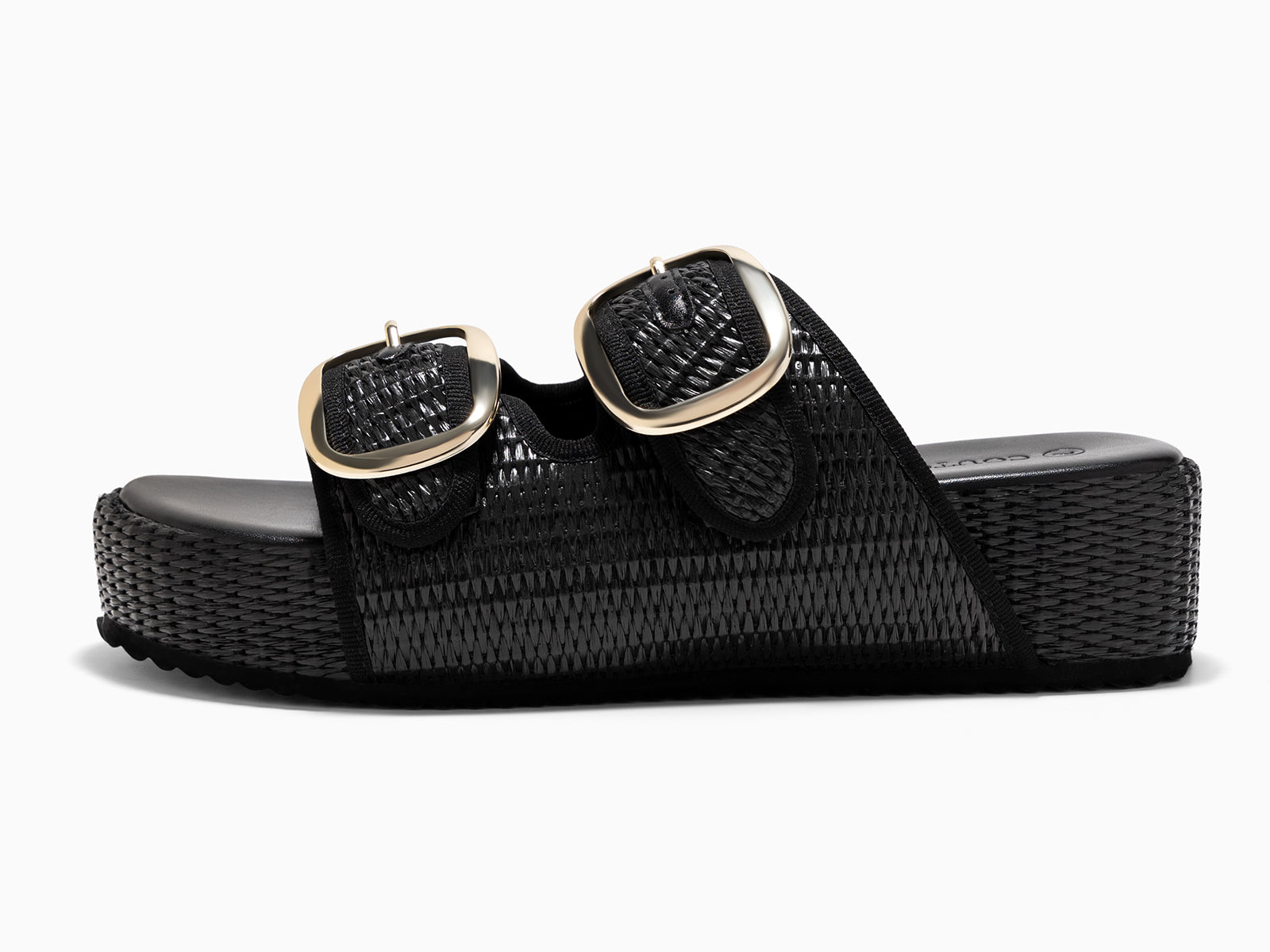 Coutgo Womens Black Platform Raffia Sandals