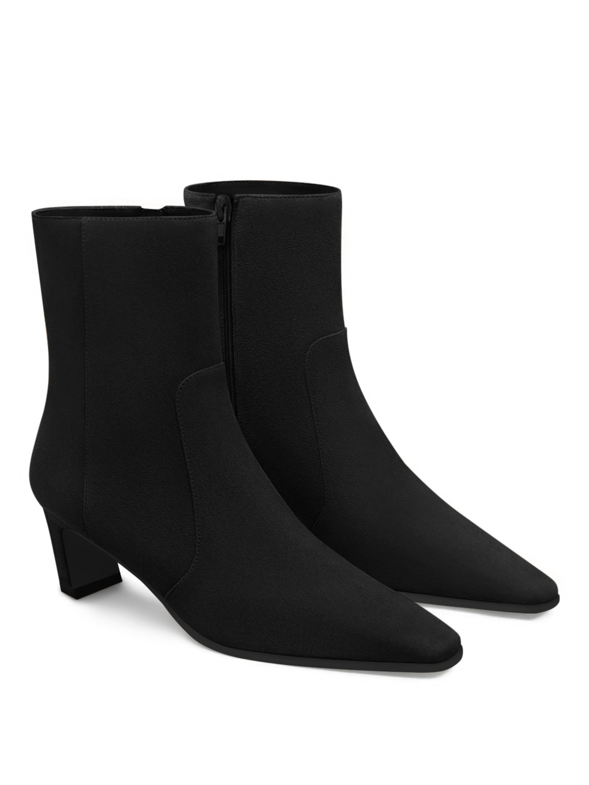 Coutgo Womens Suede Black Square Heel Ankle Booties