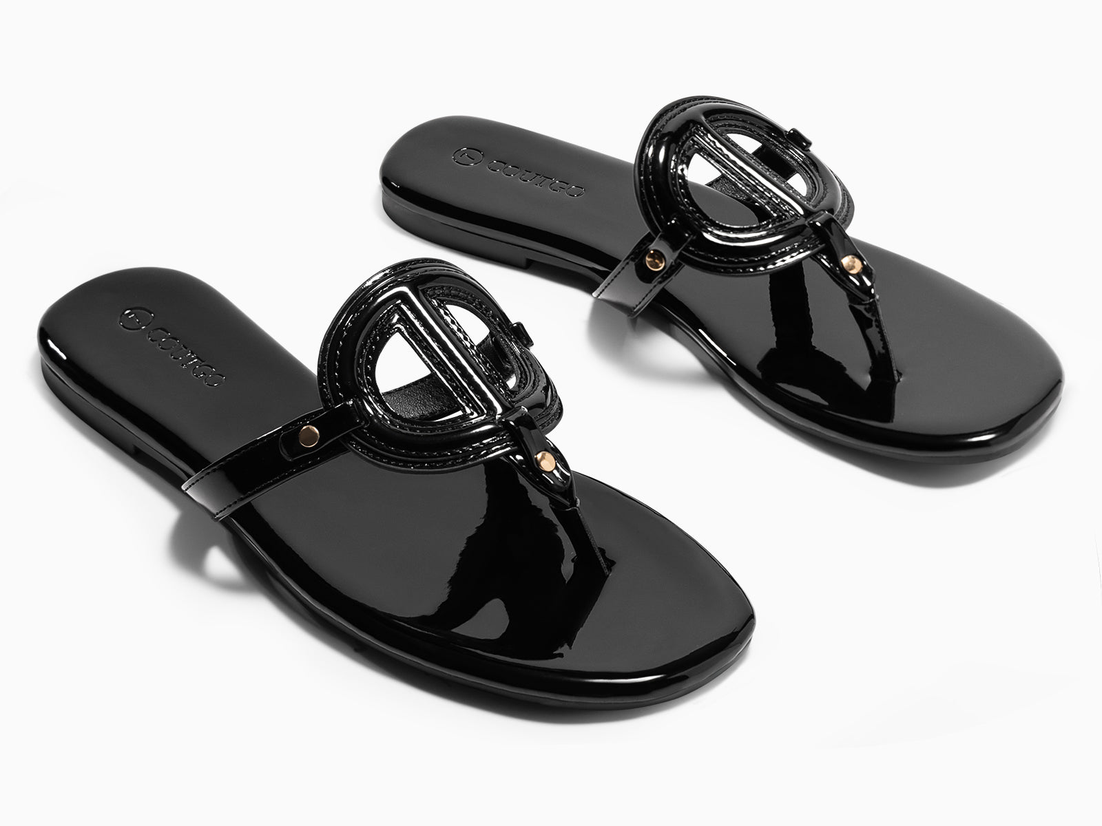 Coutgo Womens Black Flat Thong Sandals