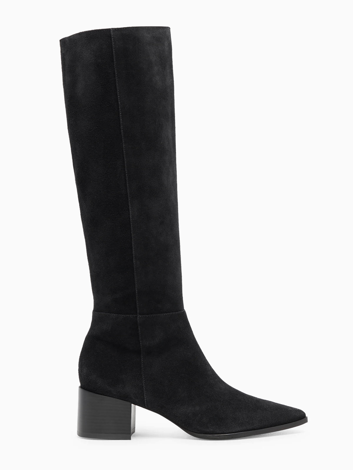 Coutgo Women Suede Black Wide Calf Knee Boots