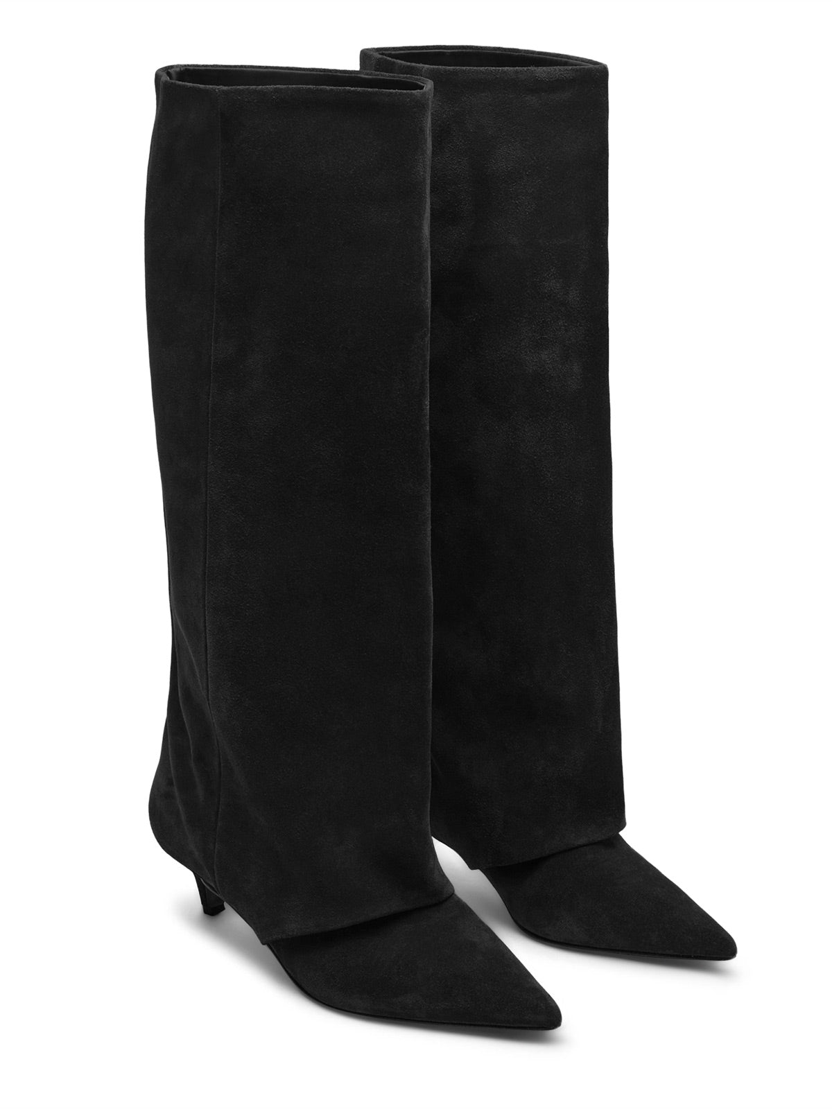 Coutgo Womens Black Pointed Knee High Boots