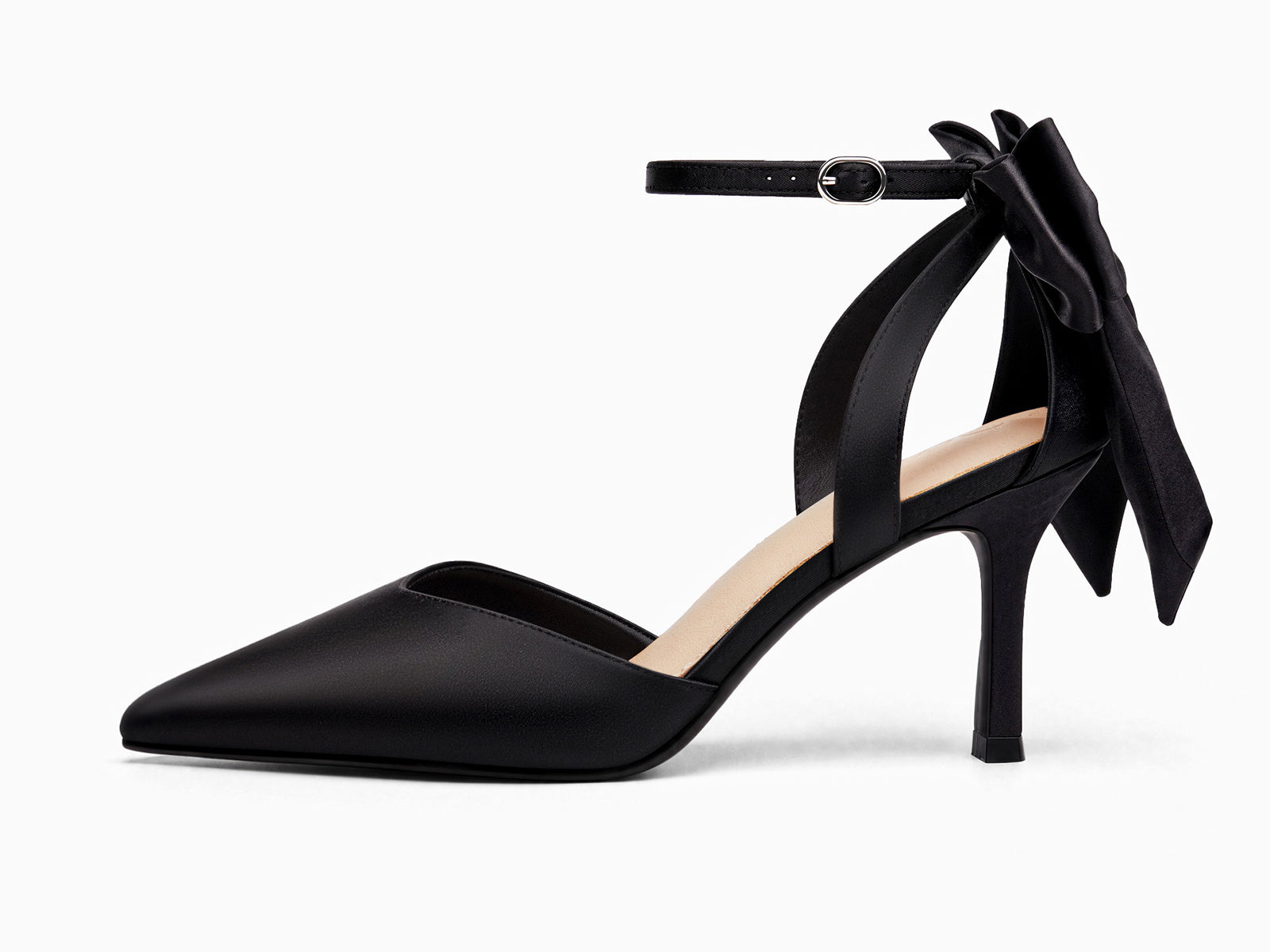 Coutgo Women's Black Satin Kitten Heels