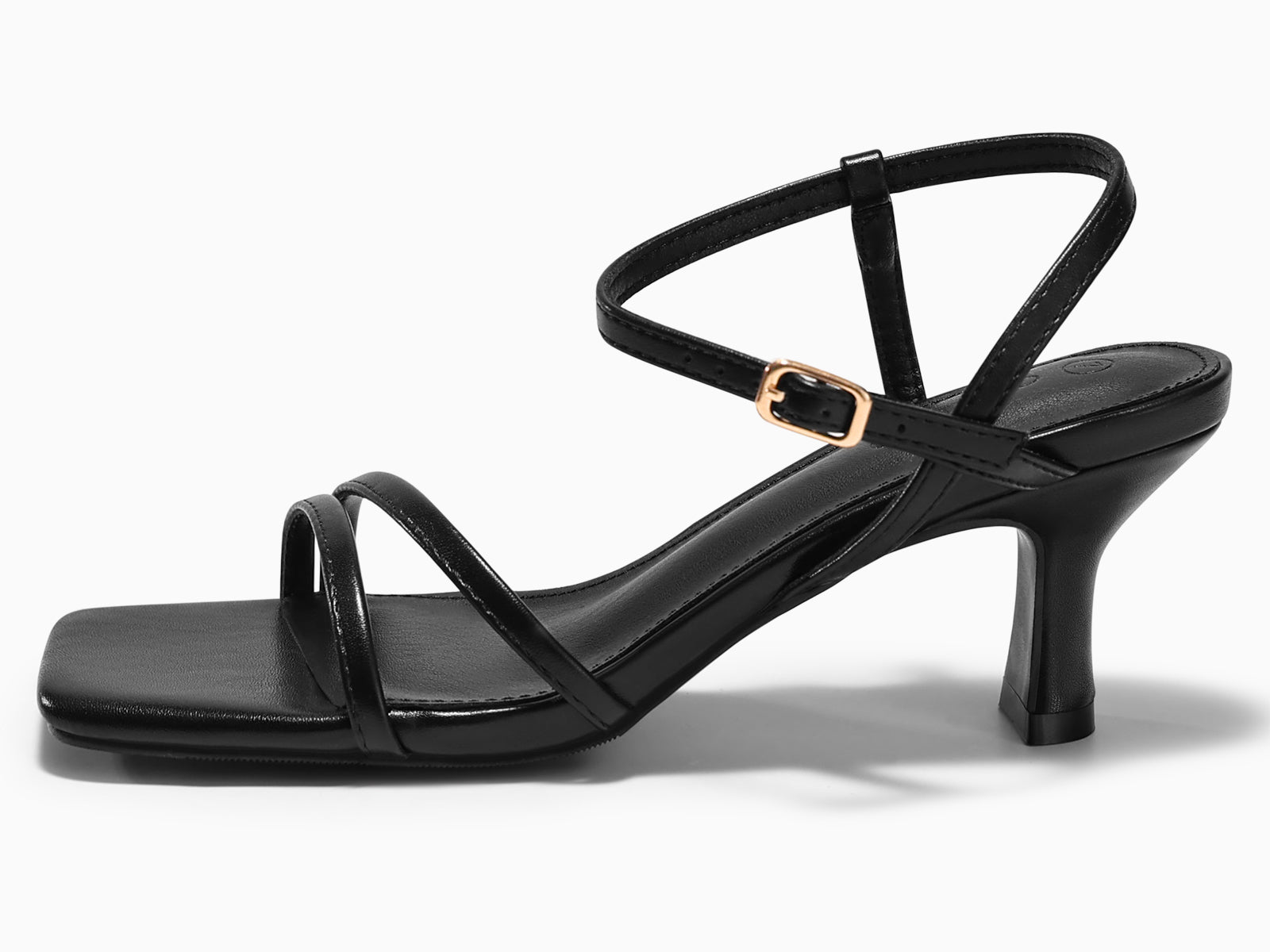 Coutgo Womens Black Strappy Low Kitten Heels