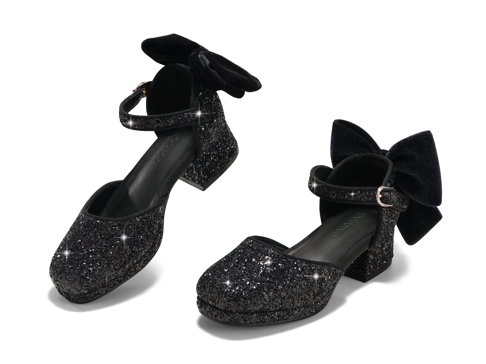 Coutgo Girls Black Glitter Bow Princess Heels