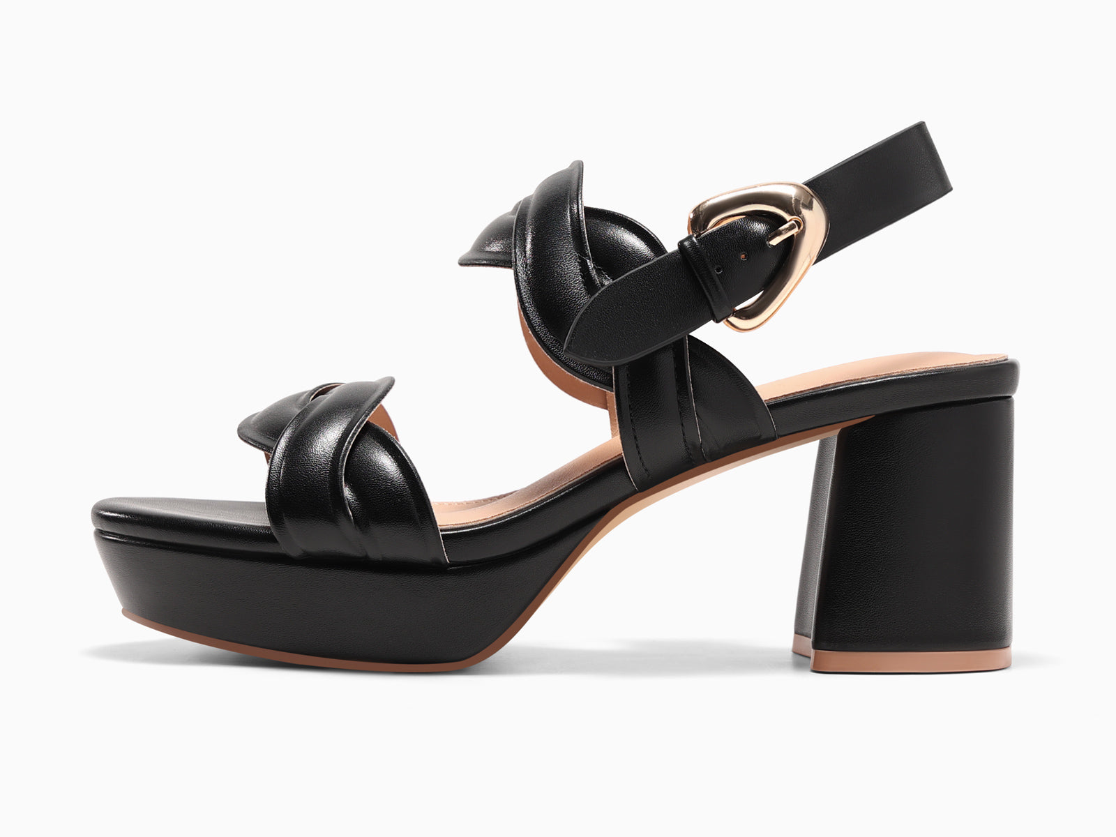 Coutgo Womens Black Platform Sandals Cork Chunky Heels