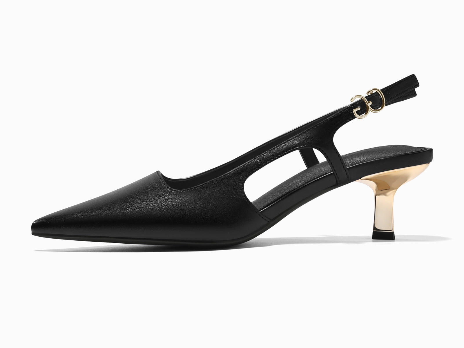 Coutgo Womens Black Pu Low Kitten Heels