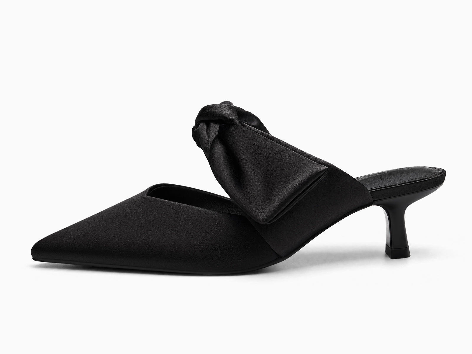 Coutgo Women's Black Kitten Bow Strap Heels