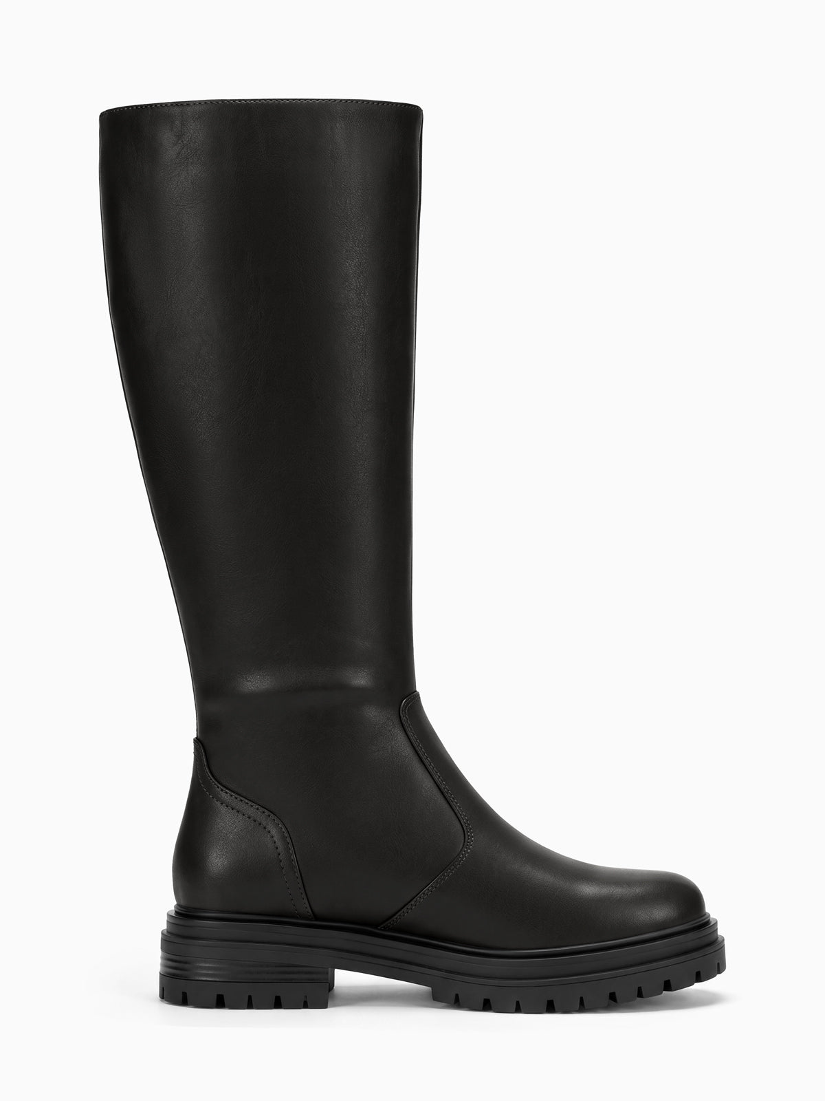 Coutgo Womens PU Black Chunky Heel Knee Boots