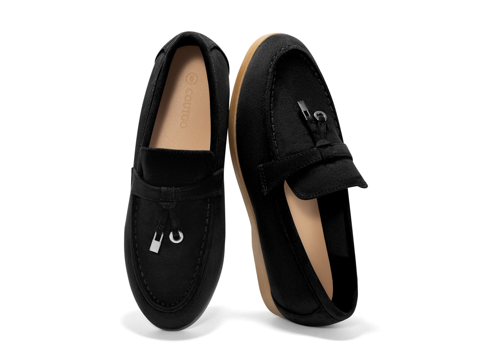 Coutgo Women Black Slip On Moccasin Loafers