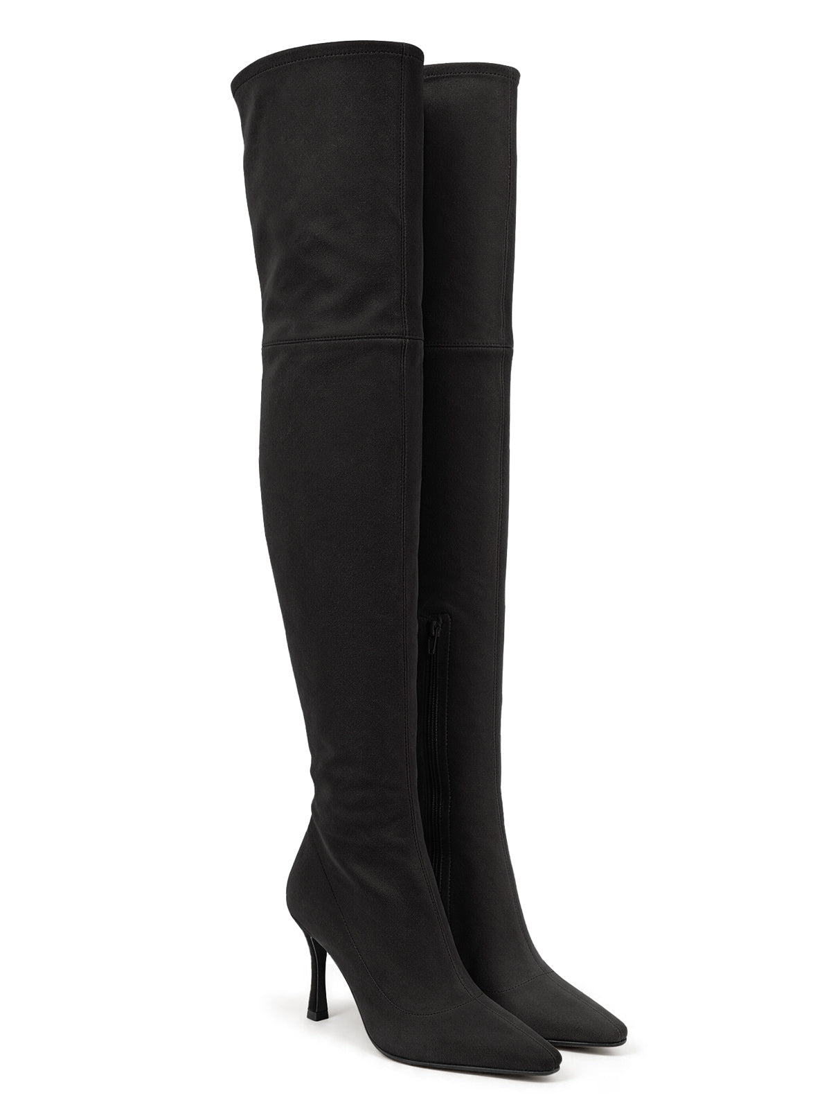 Coutgo Womens Suede Black Over Knee Heel Boots