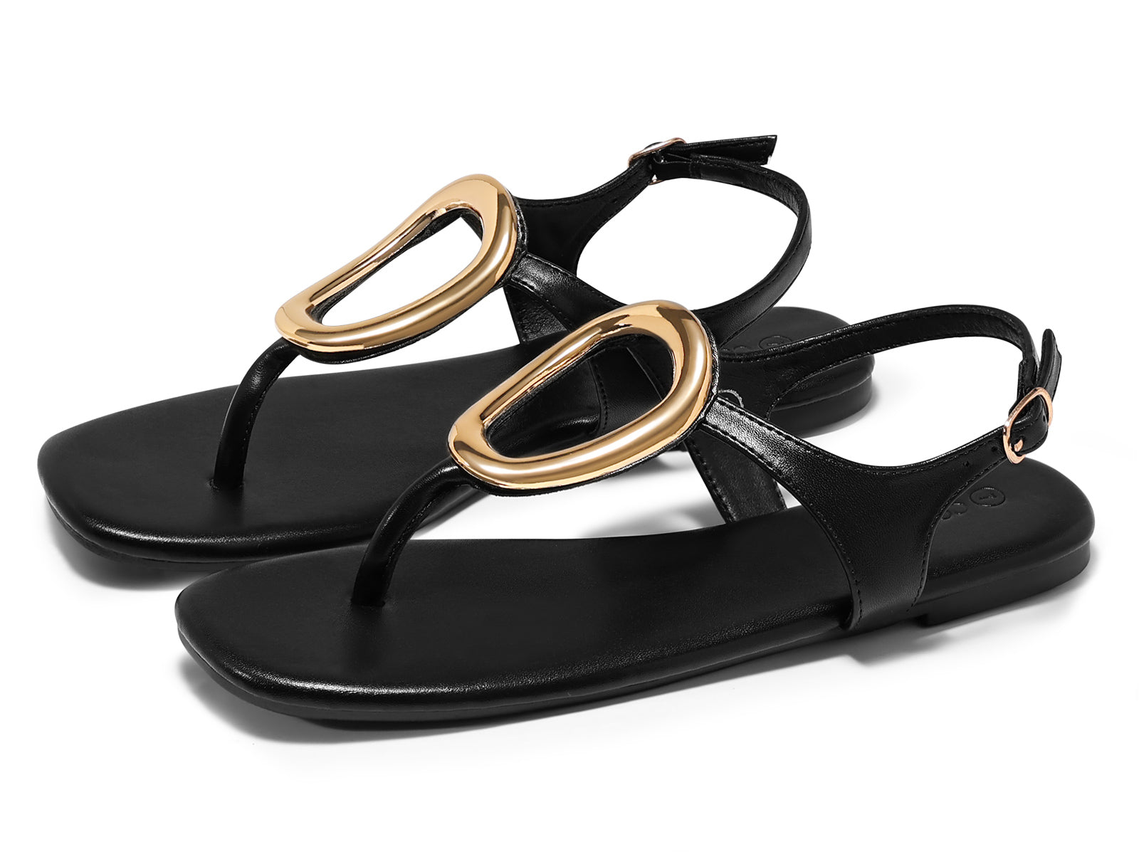 Coutgo Womens Black Flat Flip Flops Sandals