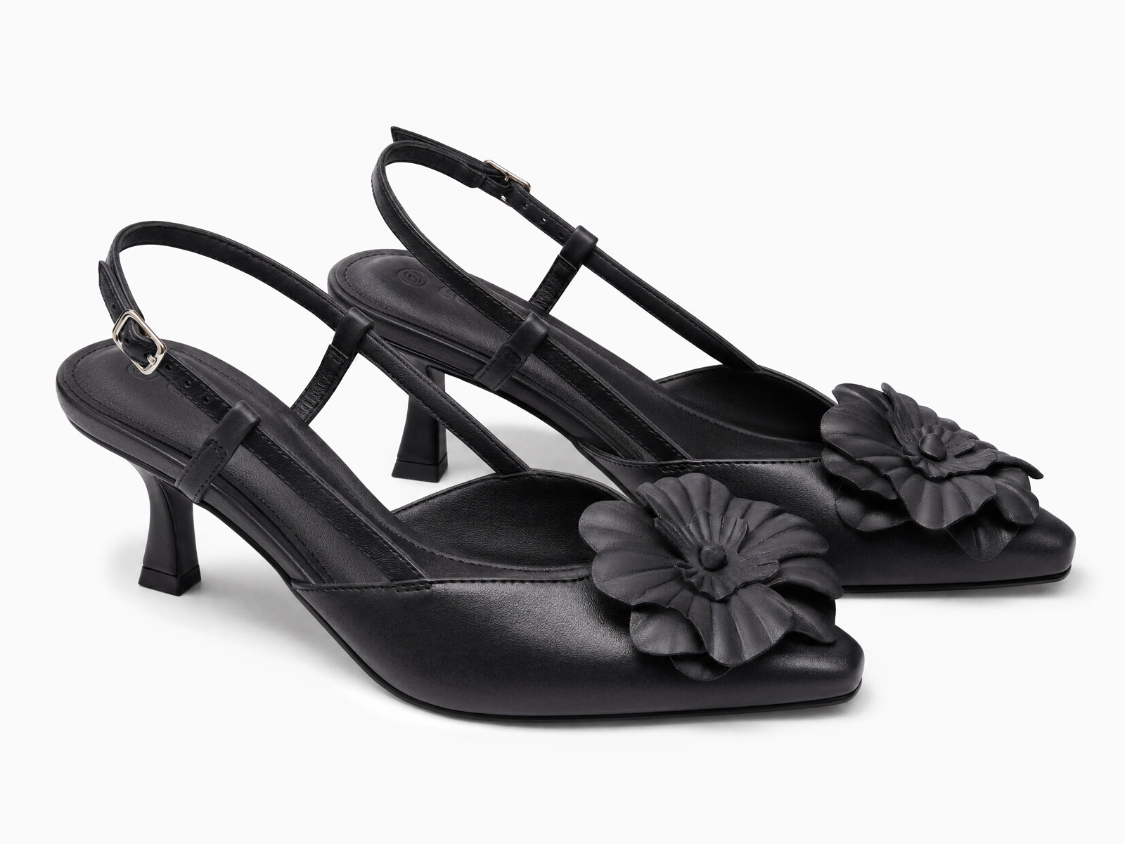 Coutgo Women's Black Slingback Kitten Heels
