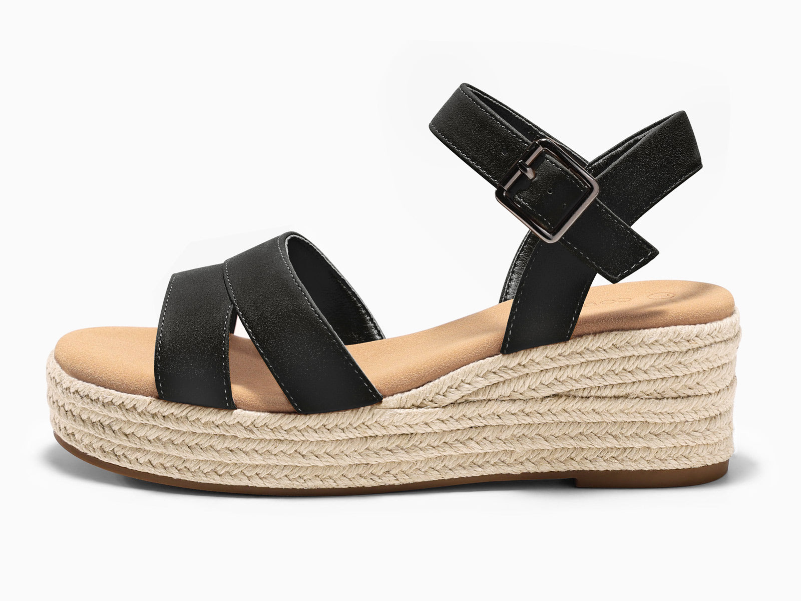 Coutgo Womens Black Wedge Platform Sandals