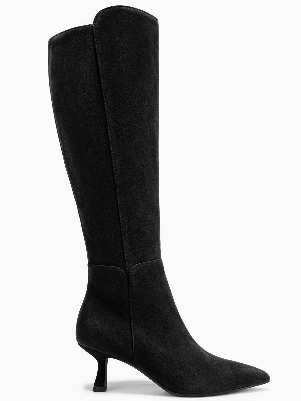 Coutgo Womens Suede Black Kitten Heel Boots