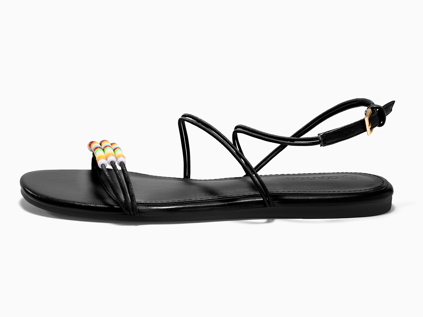 Coutgo Womens Black Strappy Flat Sandals