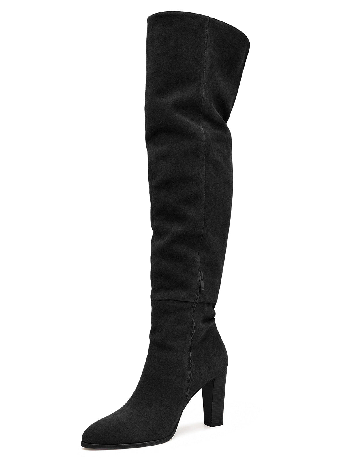 Coutgo Wommens Black Chunky Thigh High Boots