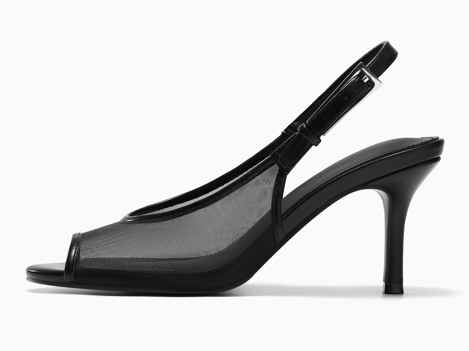 Coutgo Womens Black Slingback High Heels Mesh Sandals