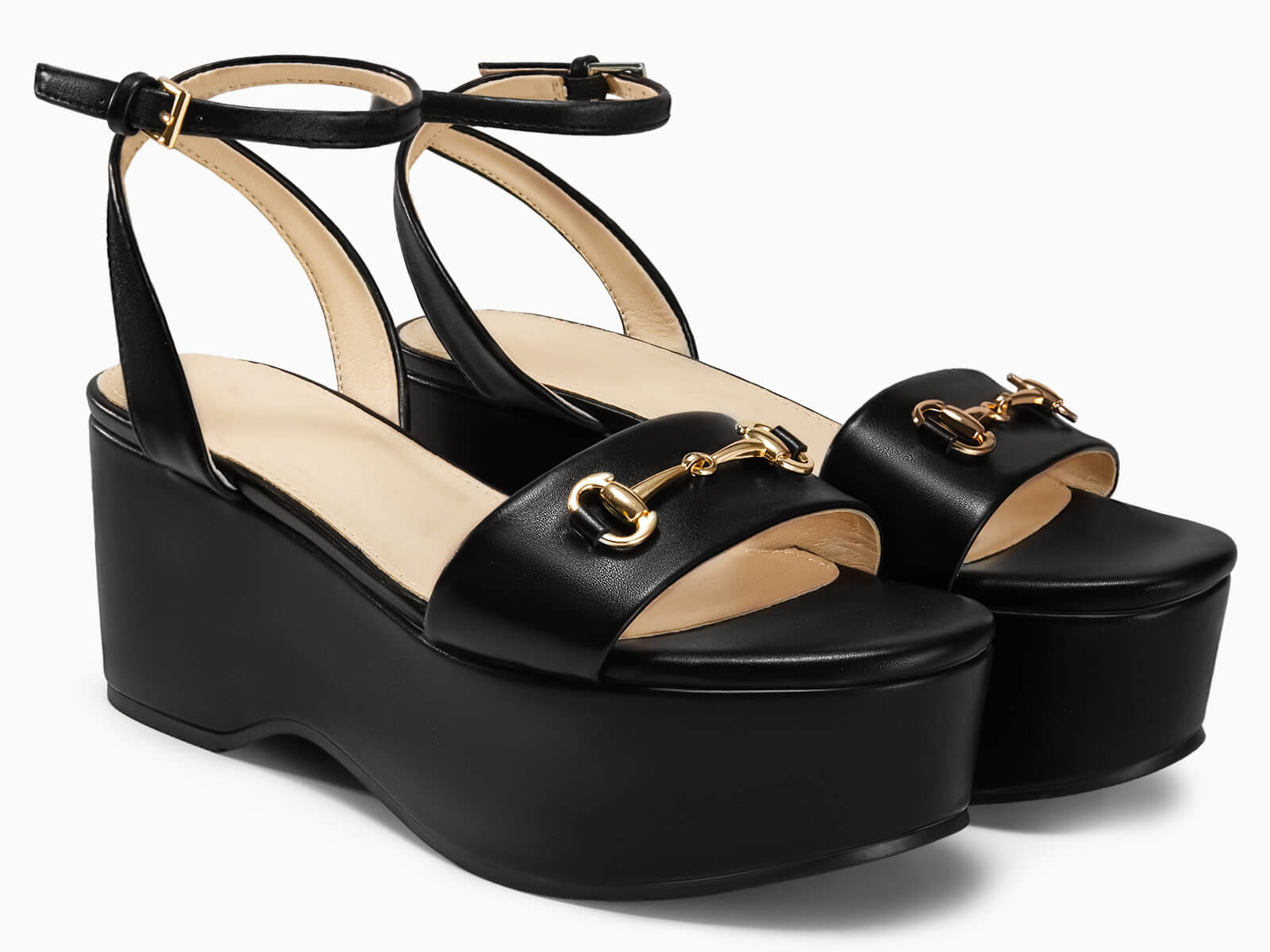 Coutgo Womens Black Platform Chunky Wedges Heels