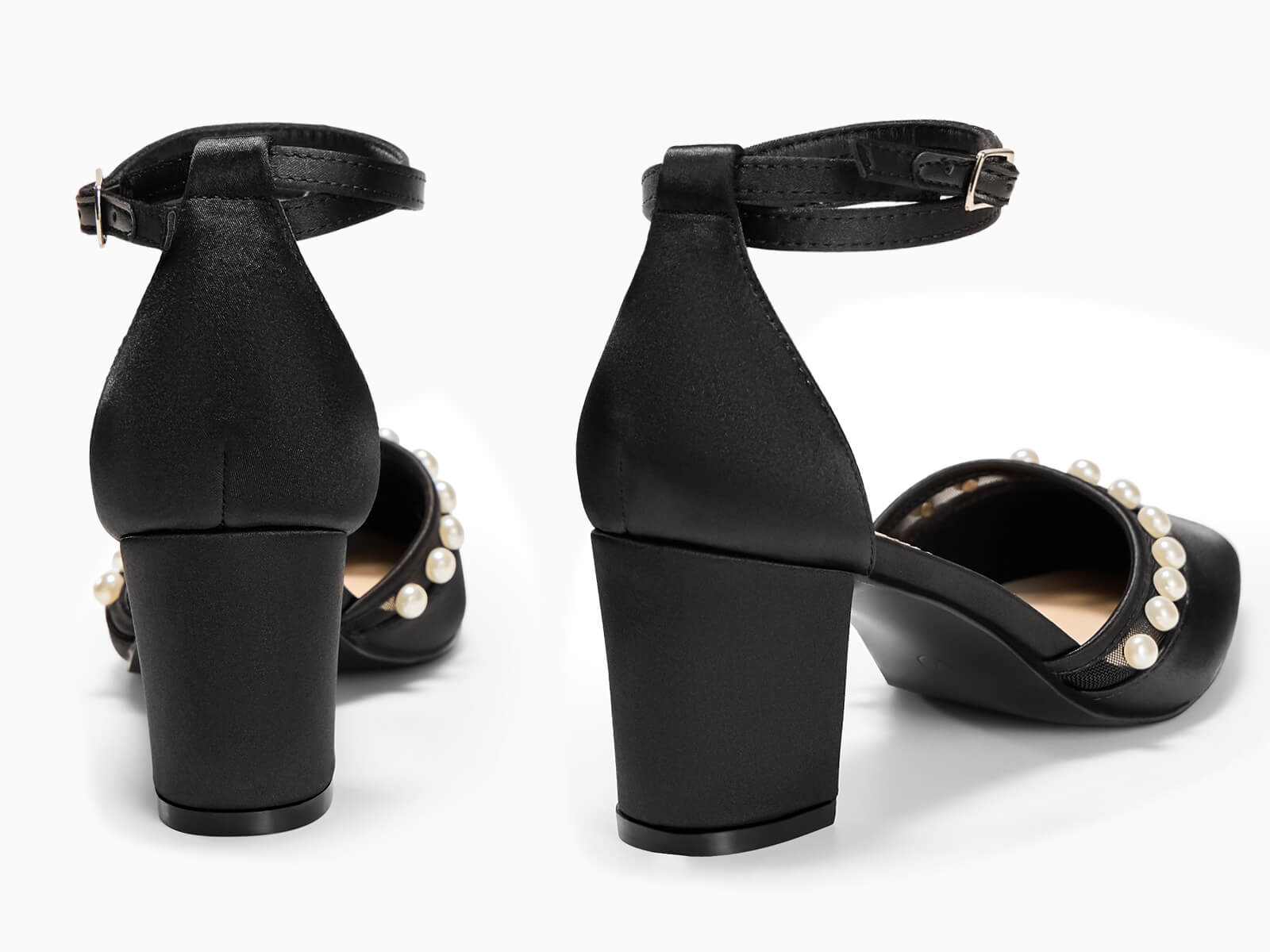 Coutgo Womens Black Pearl Chunky Heels