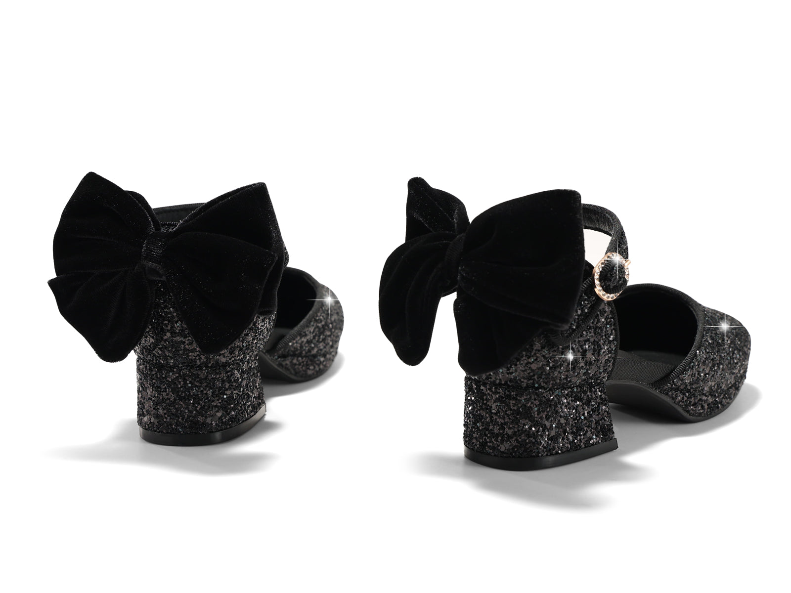 Coutgo Girls Black Glitter Bow Princess Heels