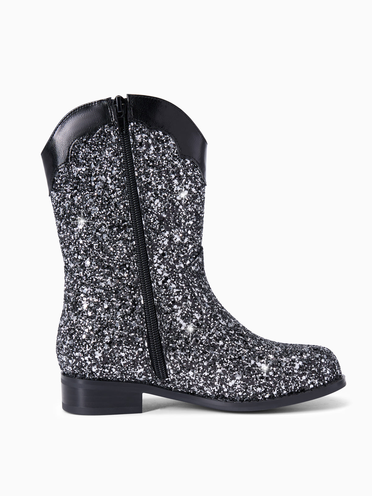 Coutgo Women Black Glitter Cowgirl Boots