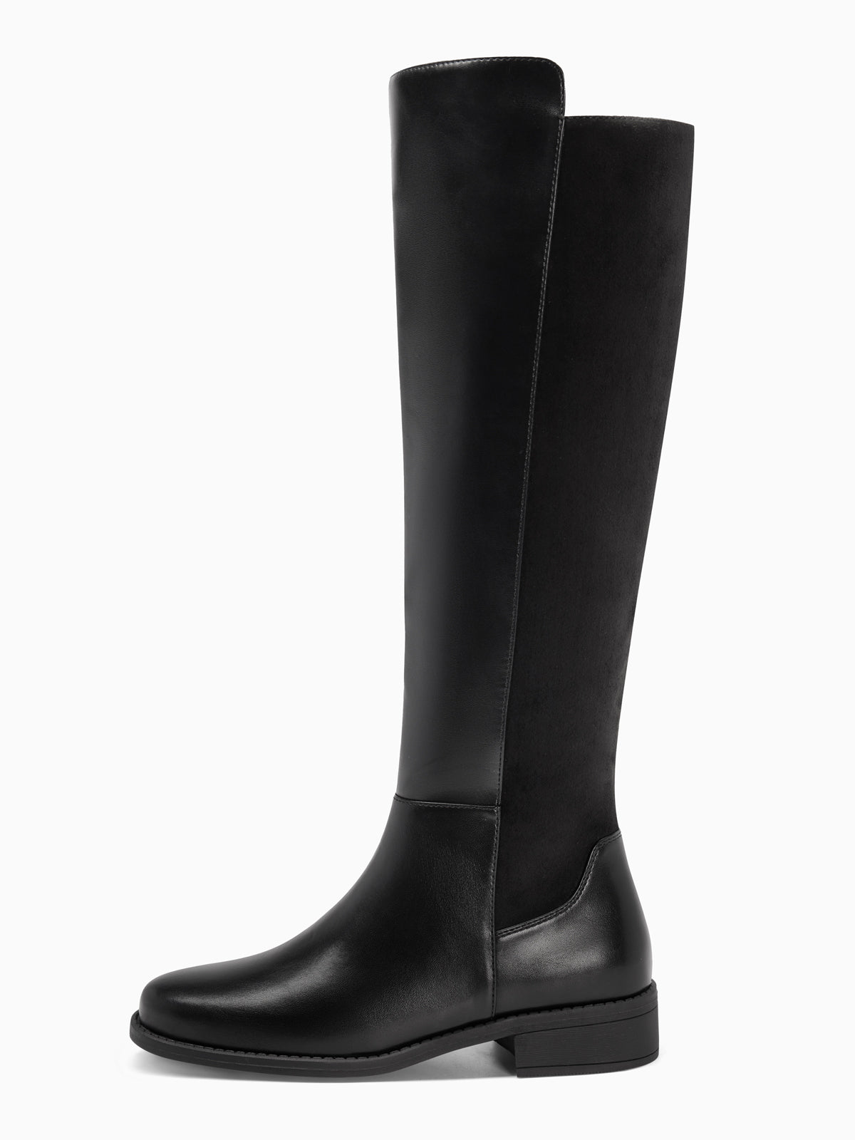 Coutgo Women Black Pu & Suede Round Toe Riding Boots