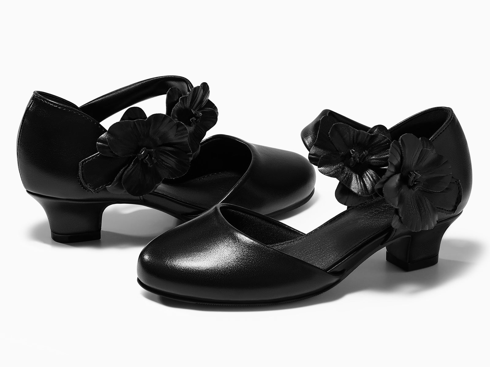 Coutgo Girls Black Closed Toe Low Chunky Heels