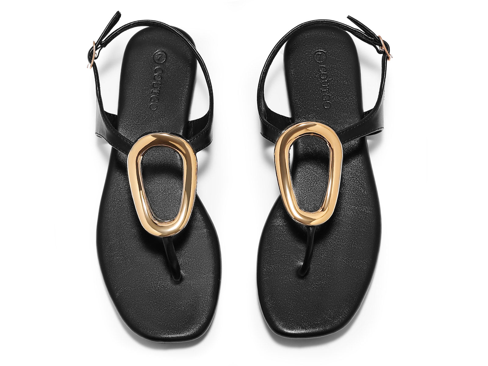 Coutgo Womens Black Flat Flip Flops Sandals