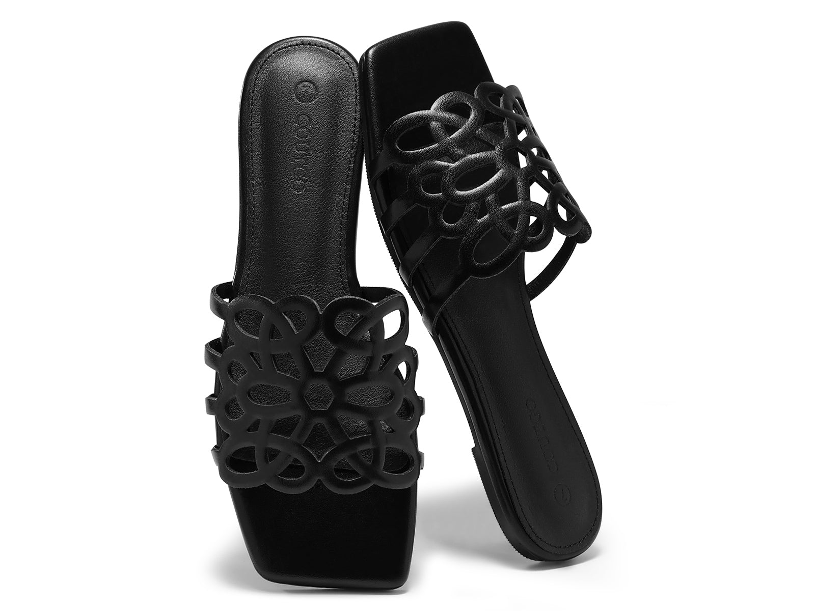 Coutgo Womens Black Flat Sandals