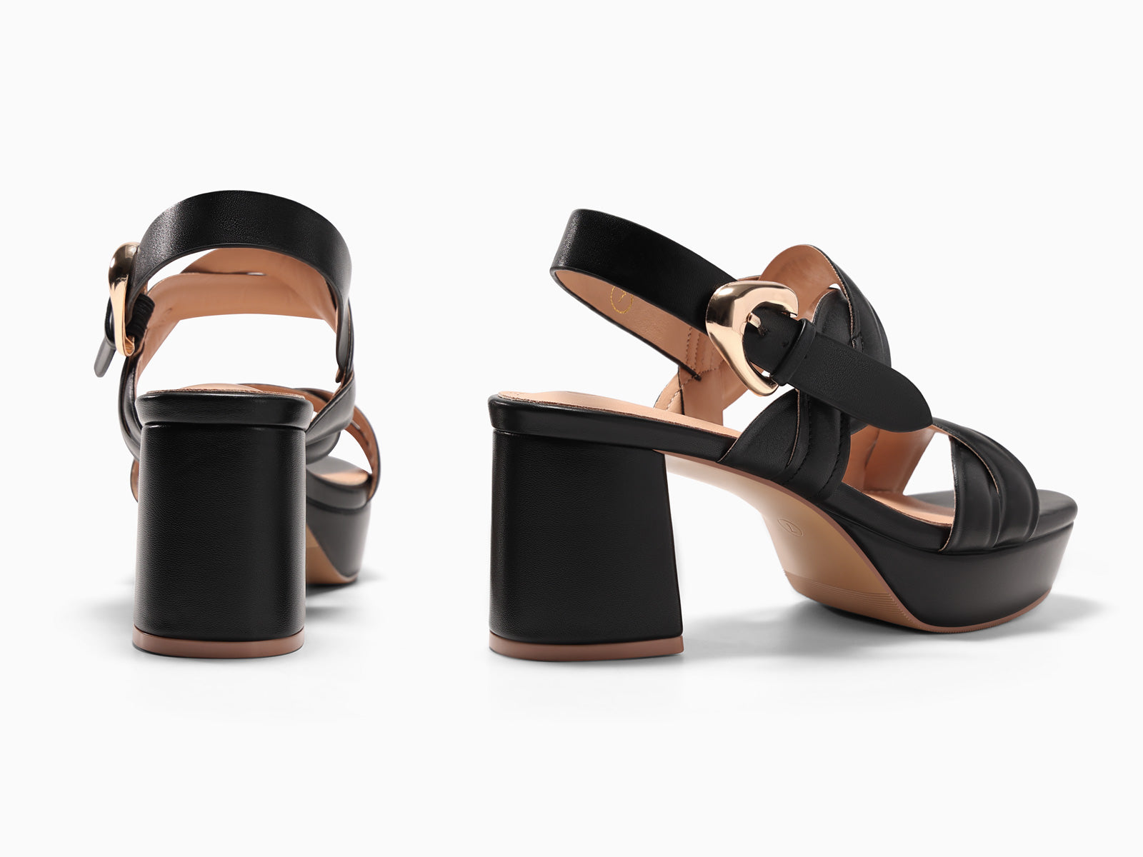 Coutgo Womens Black Platform Sandals Cork Chunky Heels