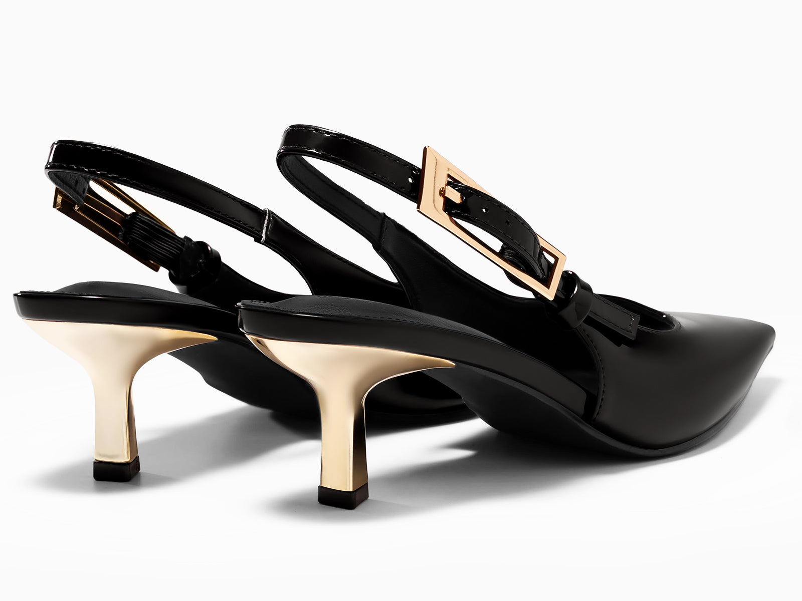 Coutgo Womens Black Slingback Kitten Heels