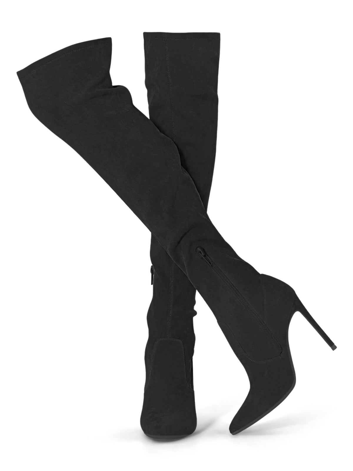 Coutgo Women Black Thigh High Heel Boots