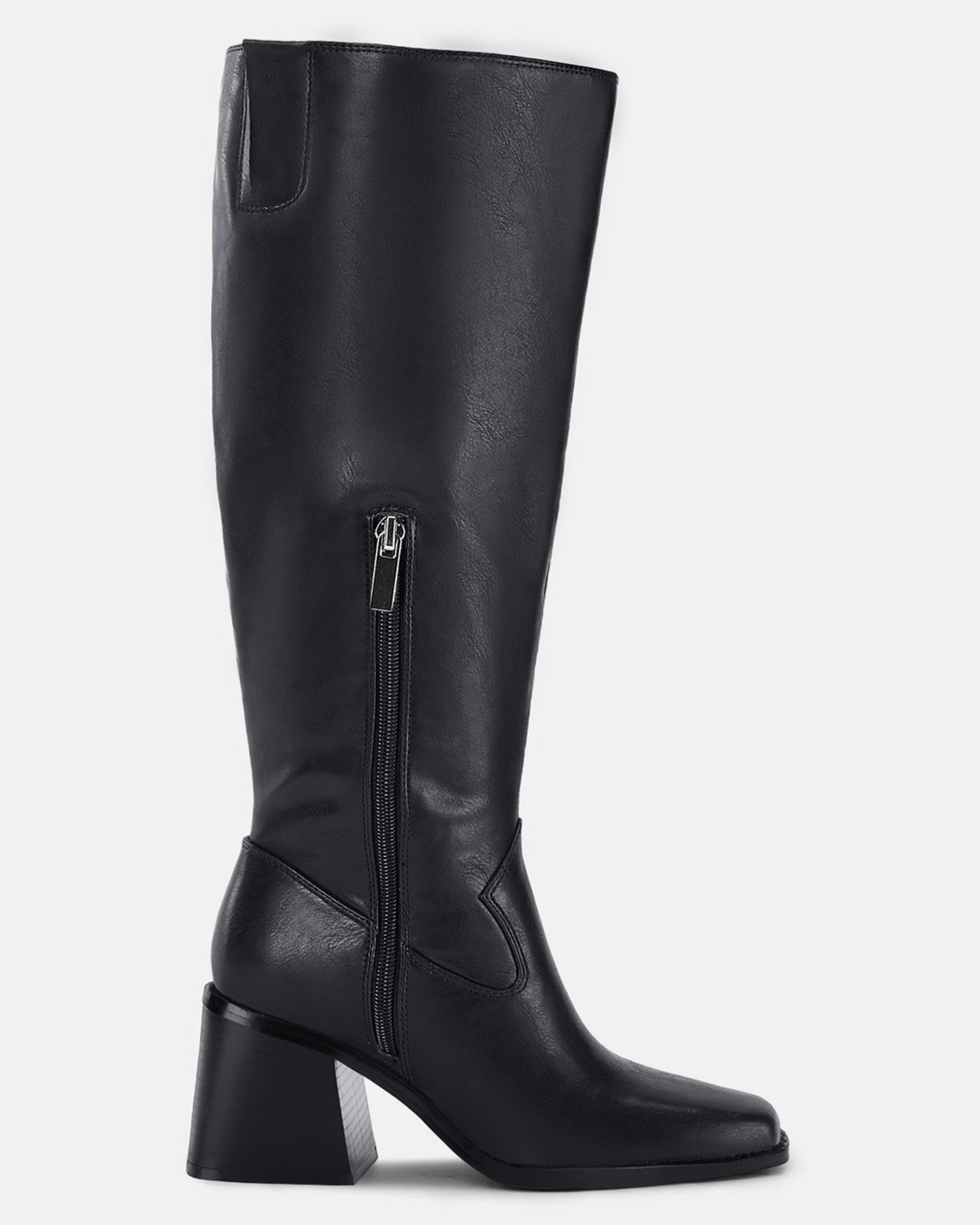 Coutgo Womens Black PU Knee High Heel Boots