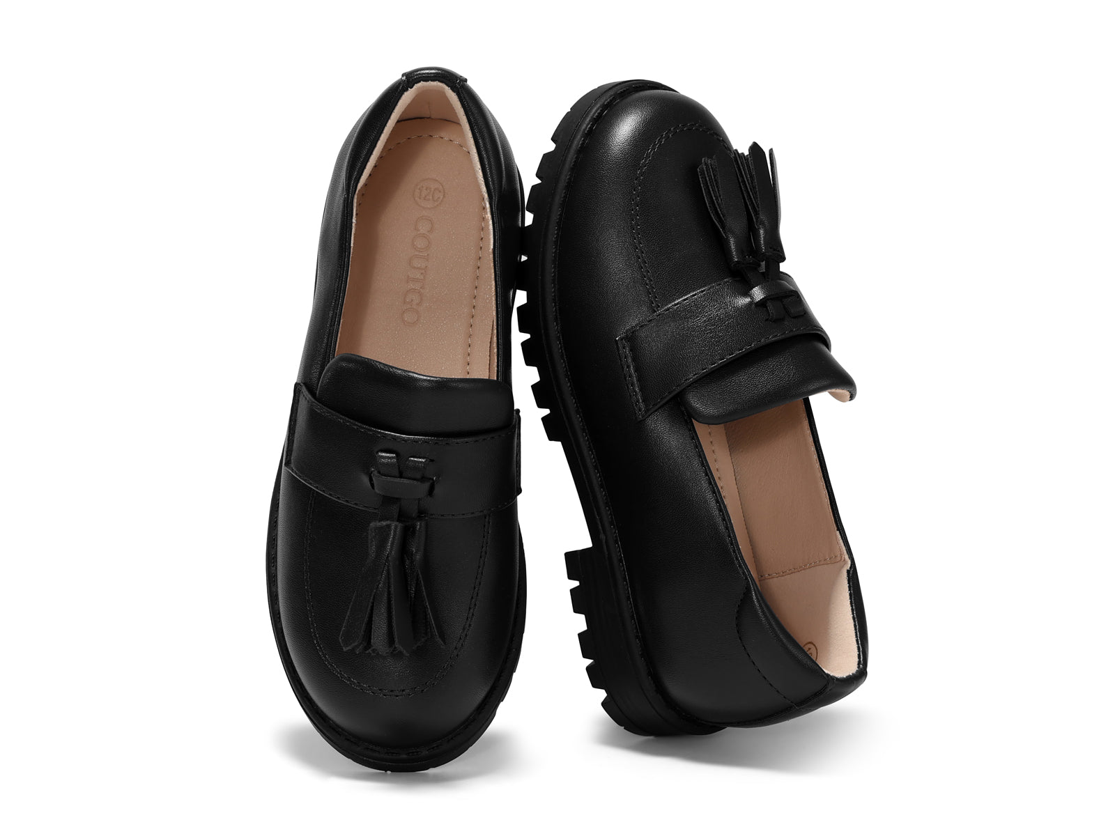 Coutgo Girls Black Pu Platform Slip Loafers