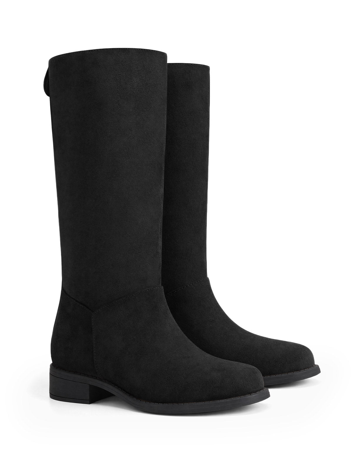 Coutgo Women Black Suede Square Toe Riding Boots