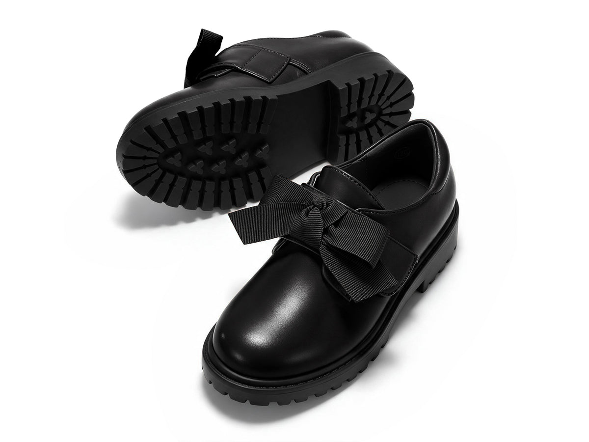 Coutgo Girls Black Pu Bow Platform Loafers