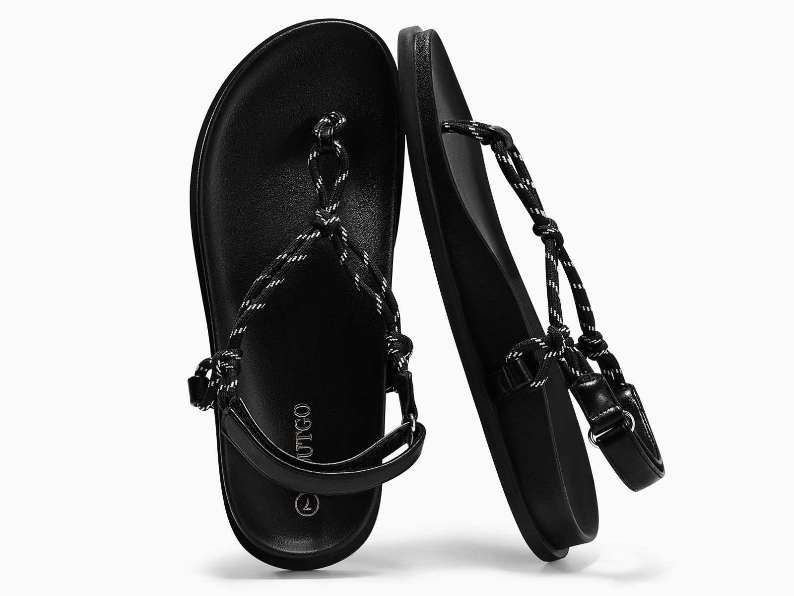 Coutgo Womens Black Flat Thong Sandals