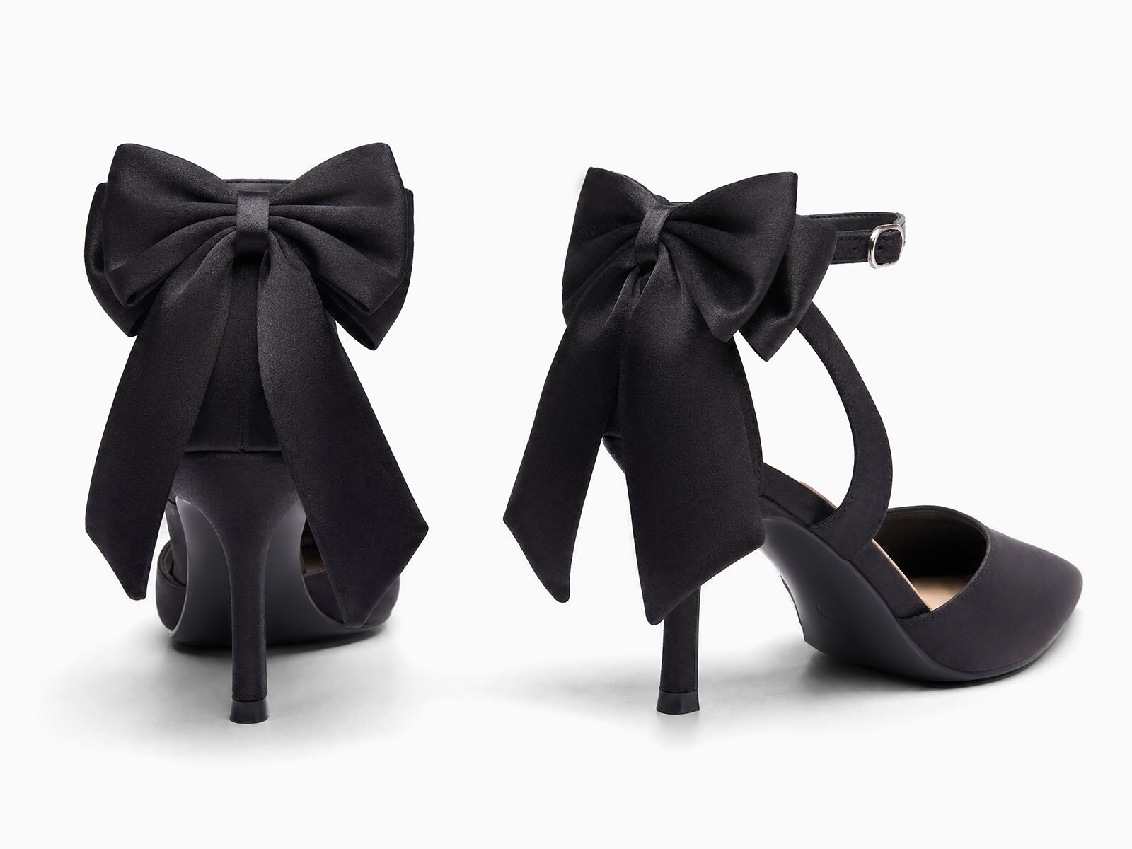 Coutgo Women's Black Satin Kitten Heels