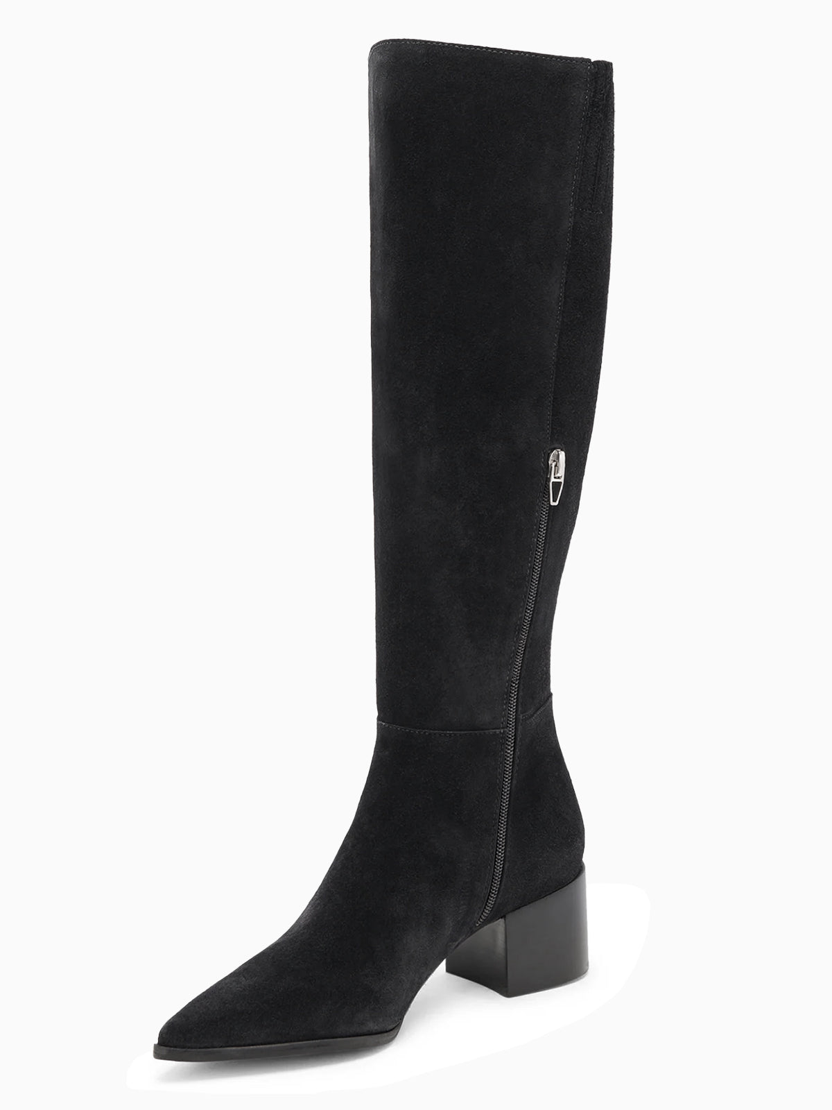 Coutgo Women Suede Black Wide Calf Knee Boots