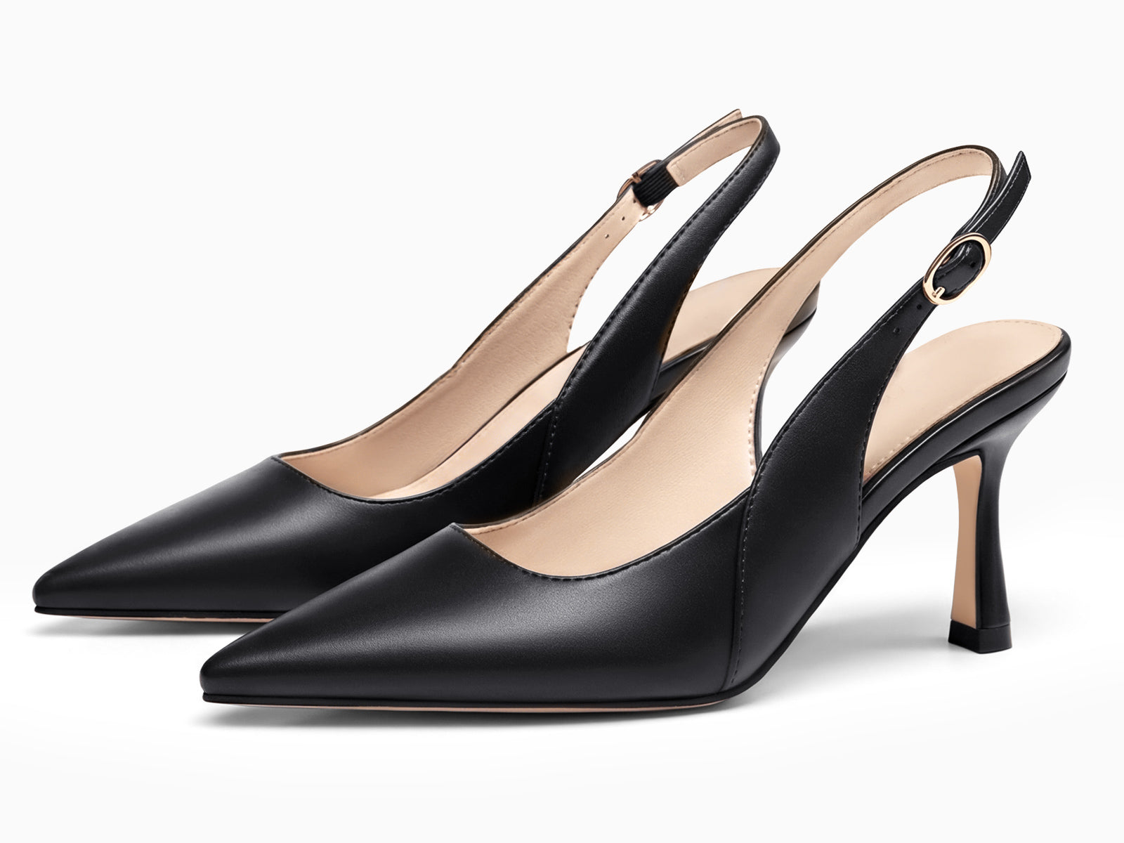 Coutgo Women's Black Slingback Kitten Heels