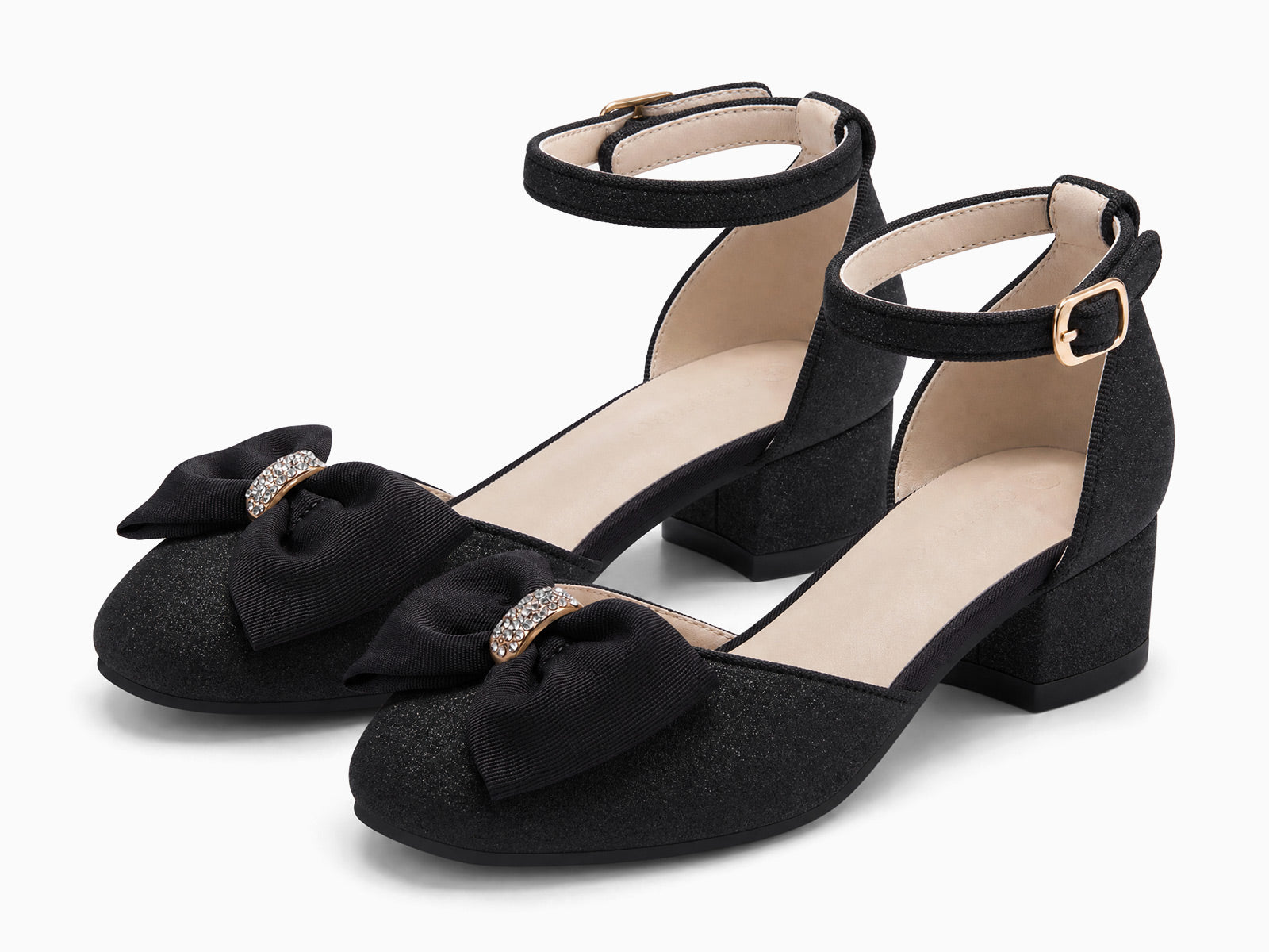 Coutgo Womens Black Slingback Chunky Low Heels