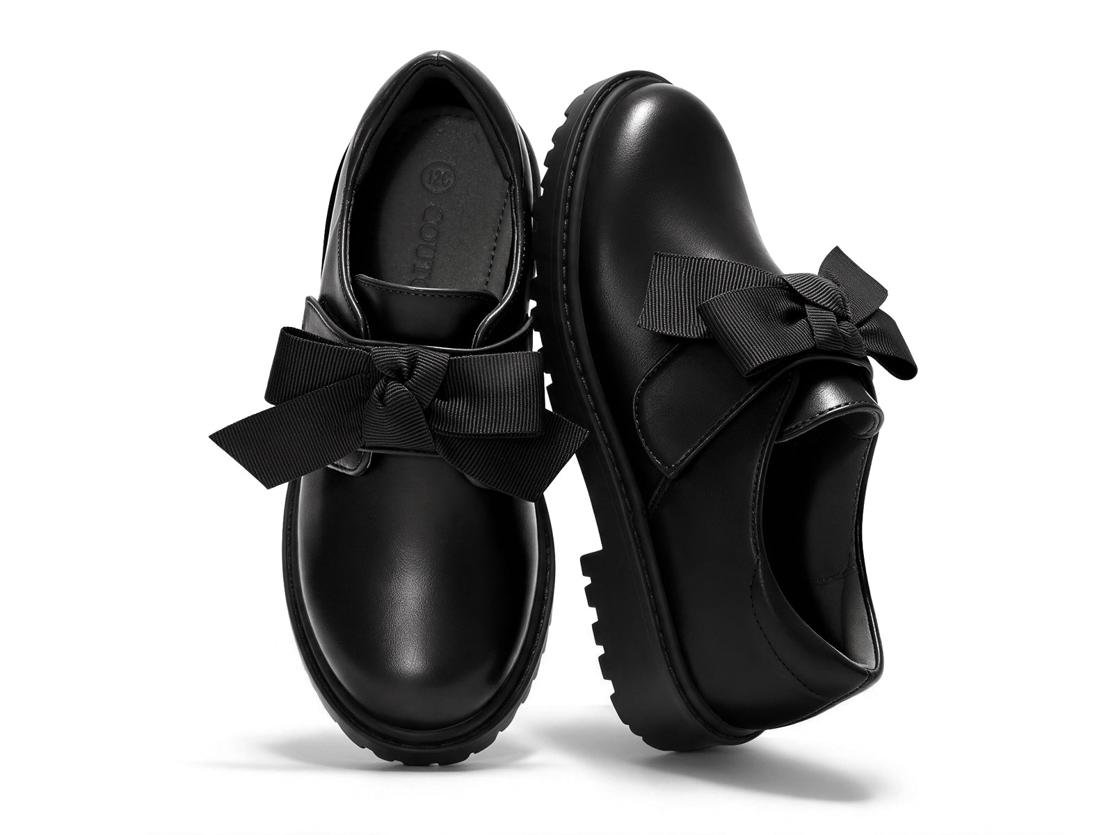 Coutgo Girls Black Pu Bow Platform Loafers
