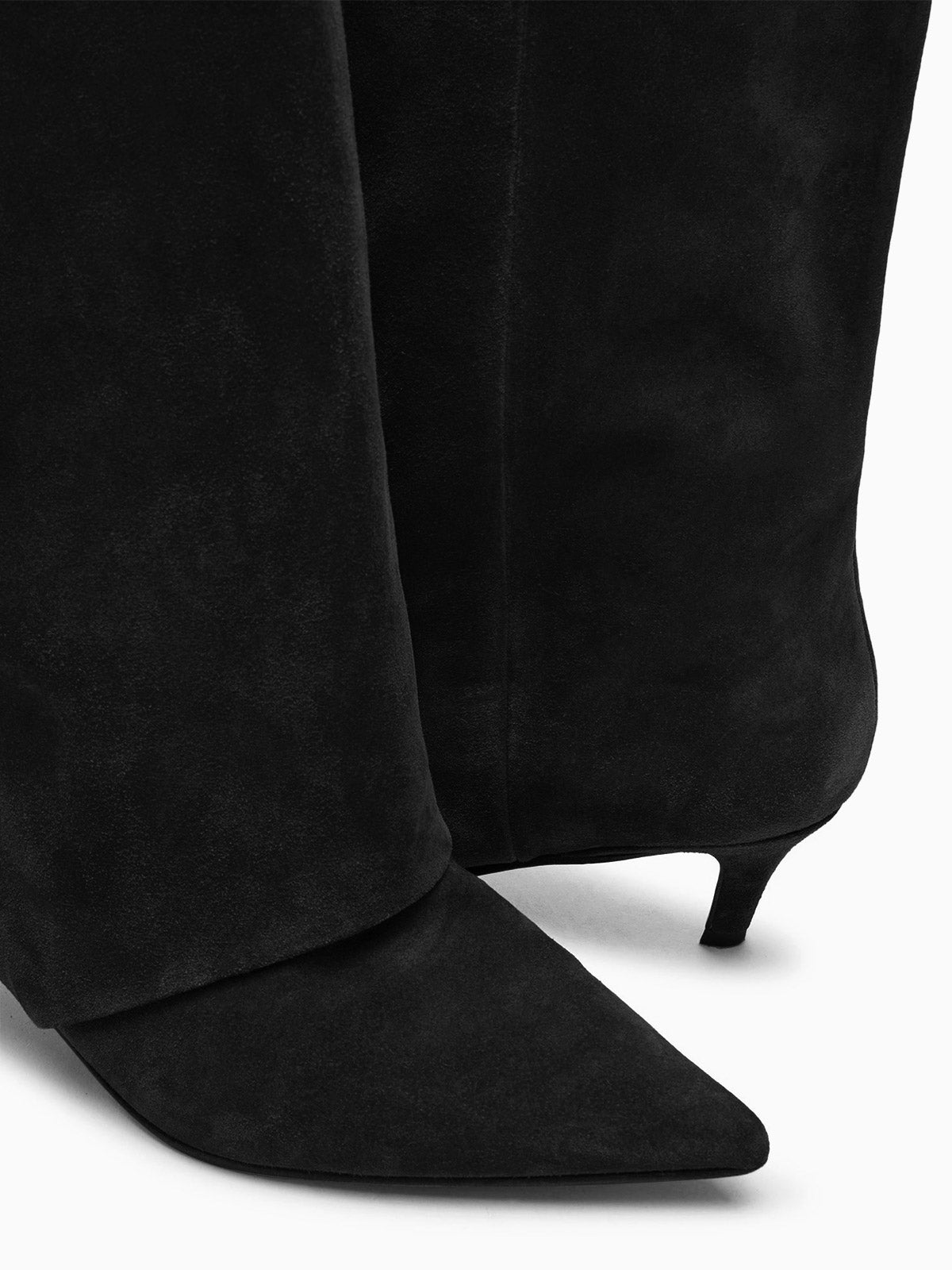 Coutgo Womens Black Pointed Knee High Boots