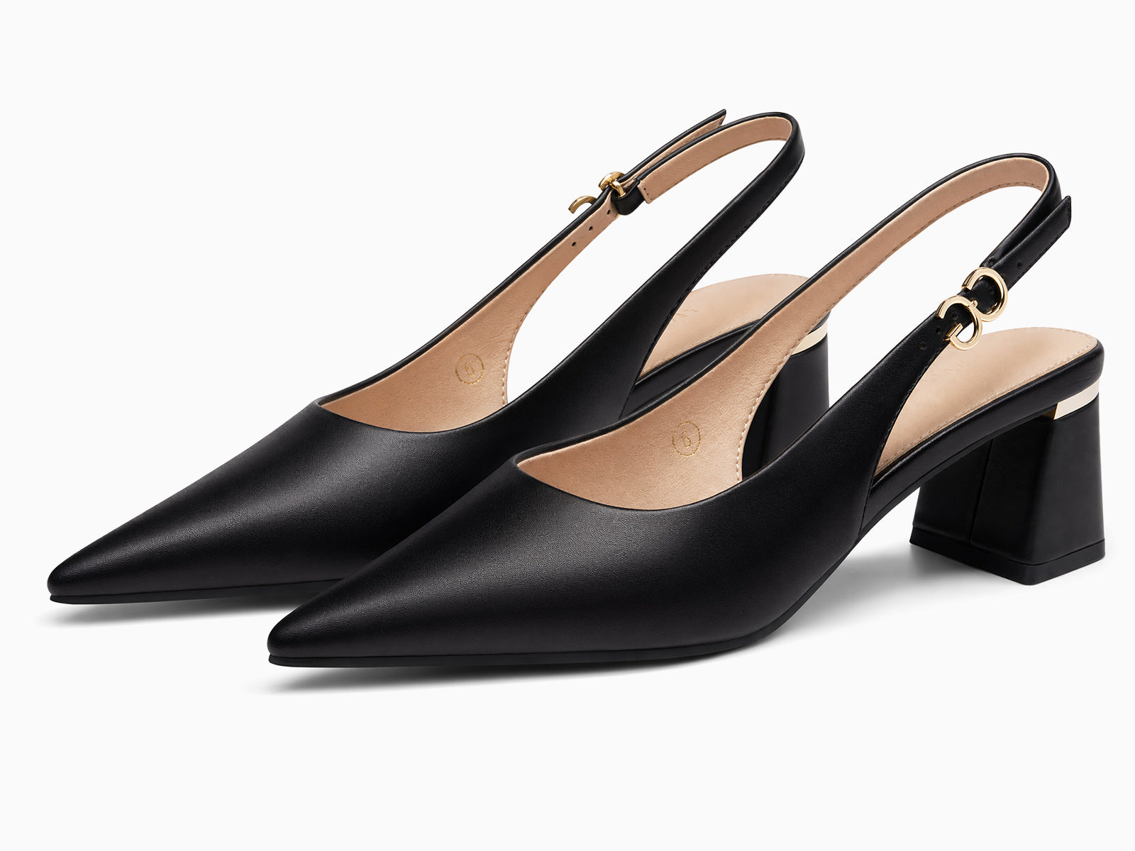 Coutgo Womens PU Black Slingback Chunky Heels