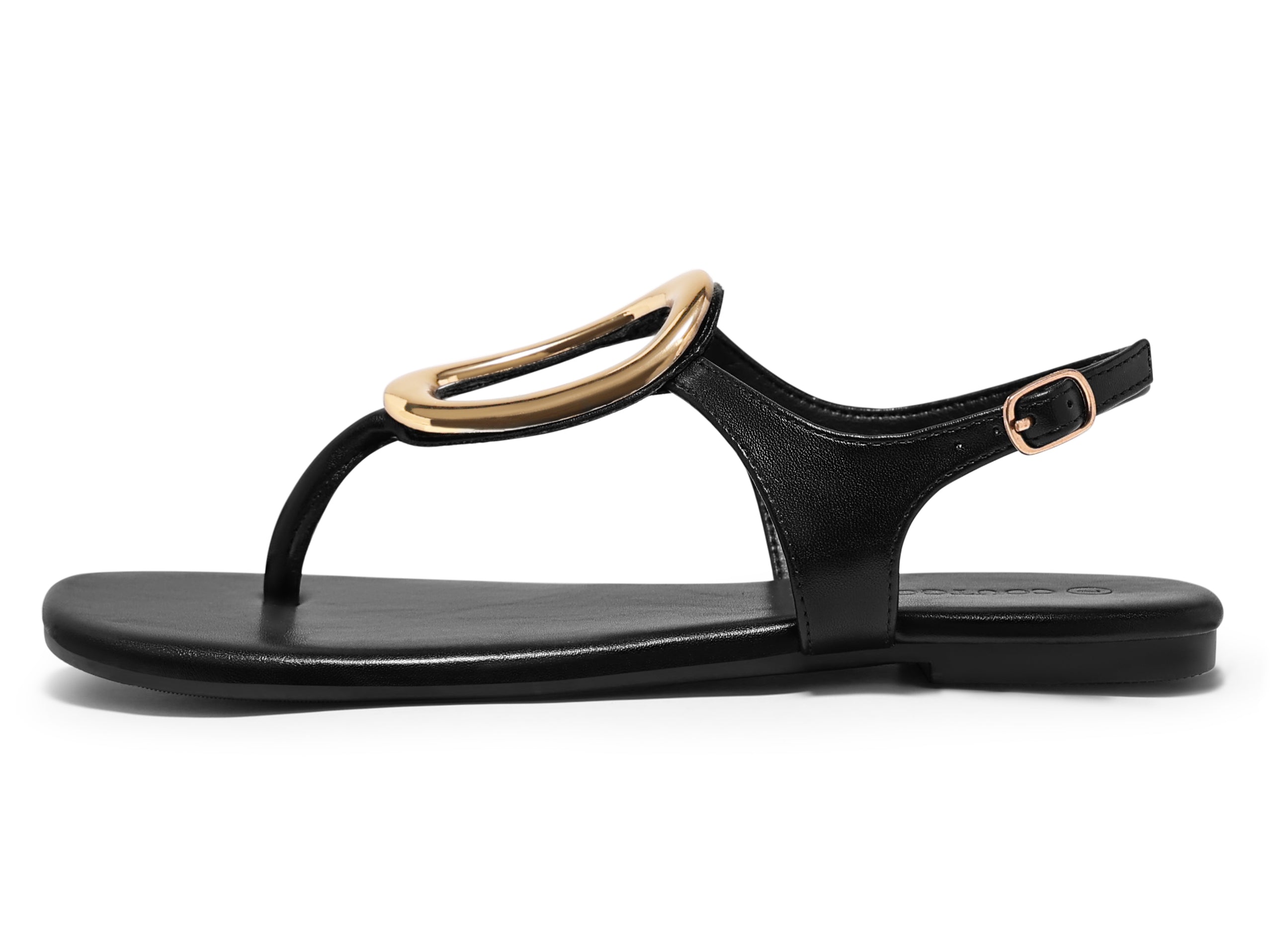 Coutgo Womens Black Flat Flip Flops Sandals