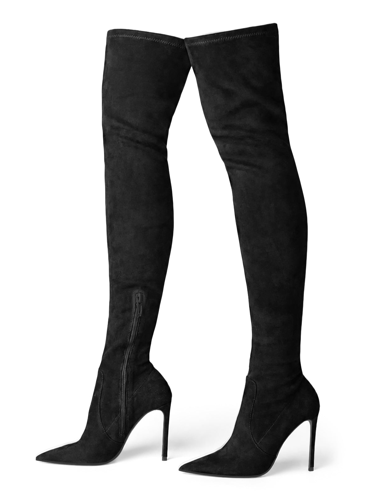 Coutgo Women Black Thigh High Heel Boots