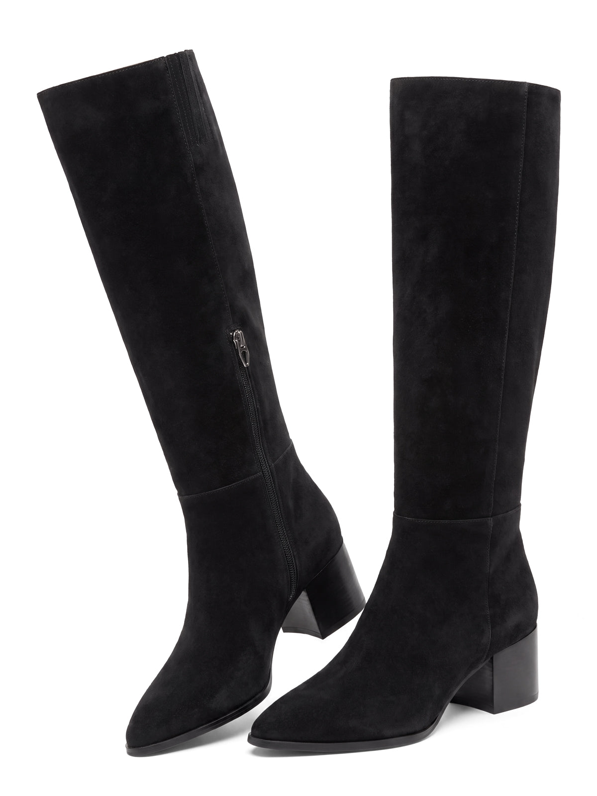 Coutgo Women Suede Black Wide Calf Knee Boots