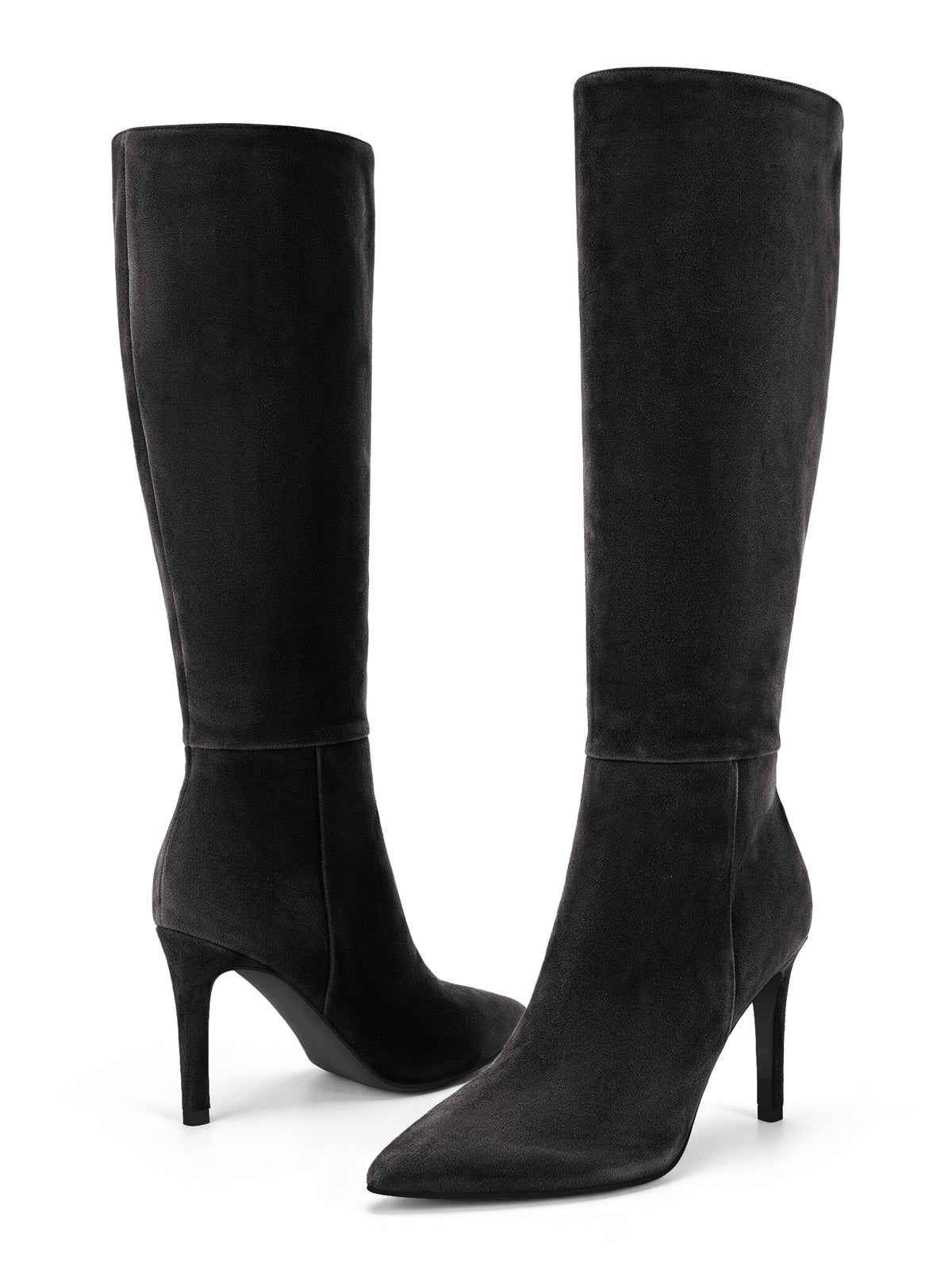Coutgo Womens Black Suede Stiletto Knee Boots