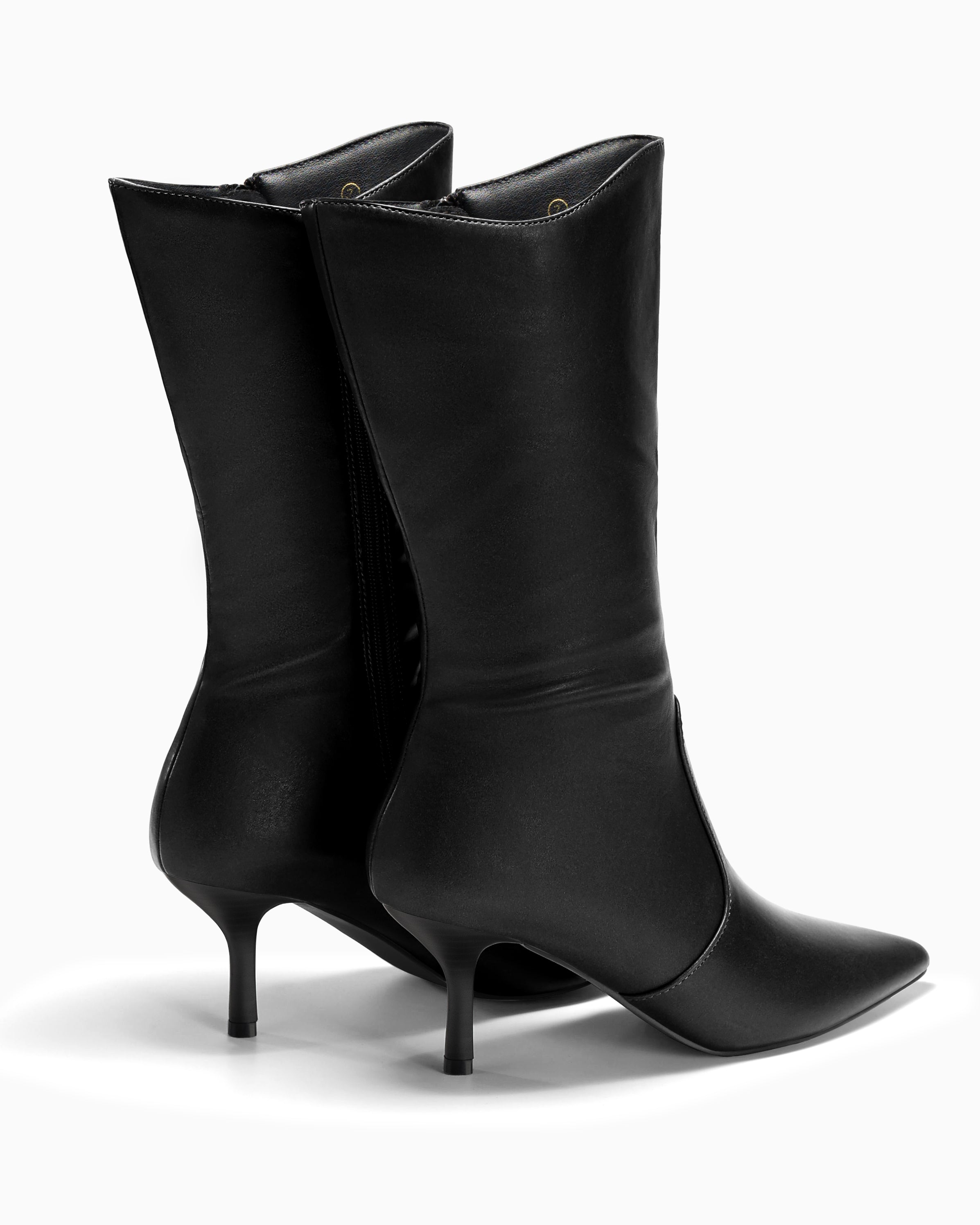 Coutgo Womens Black Mid Calf Boots