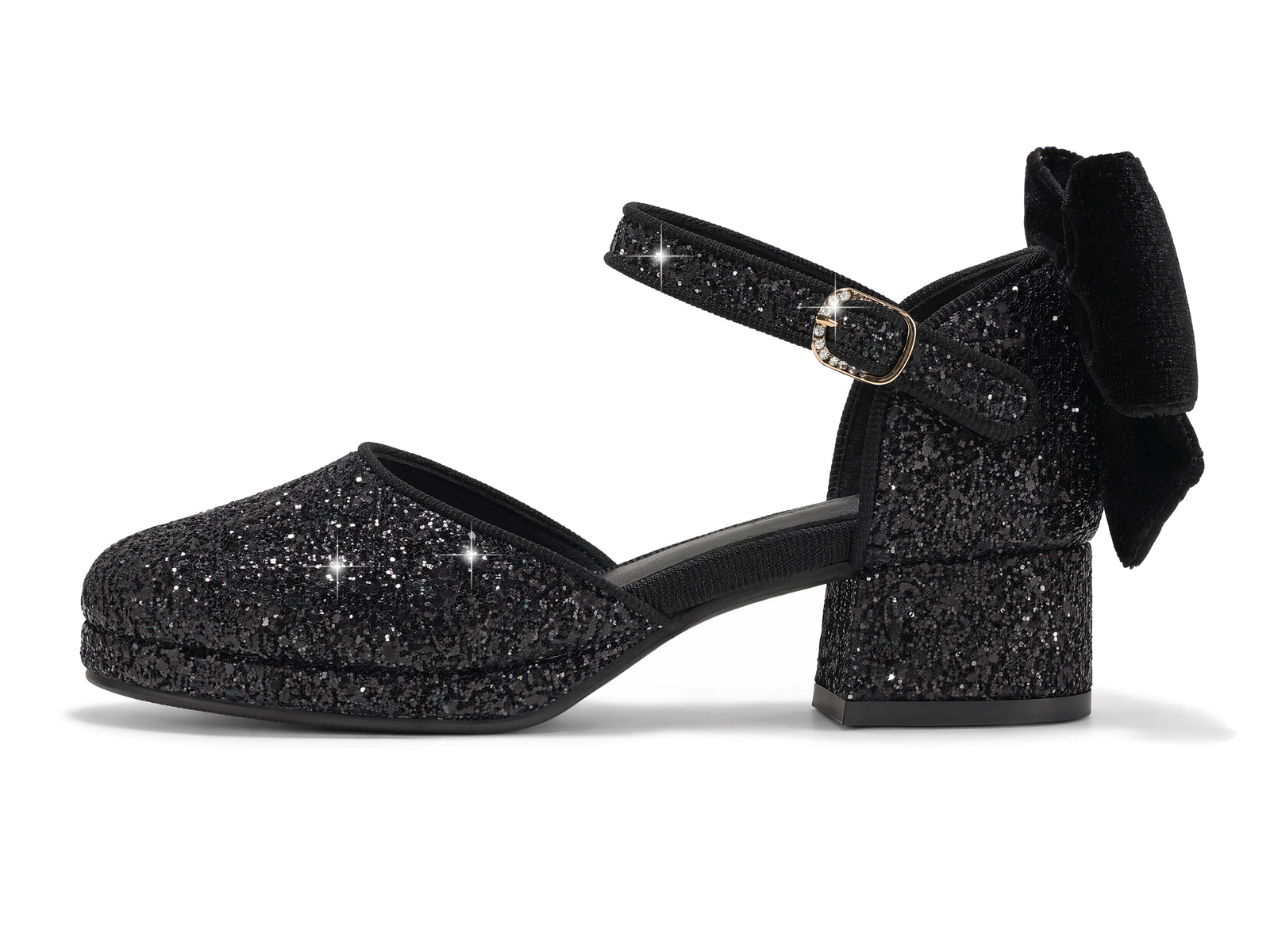 Coutgo Girls Black Glitter Bow Princess Heels
